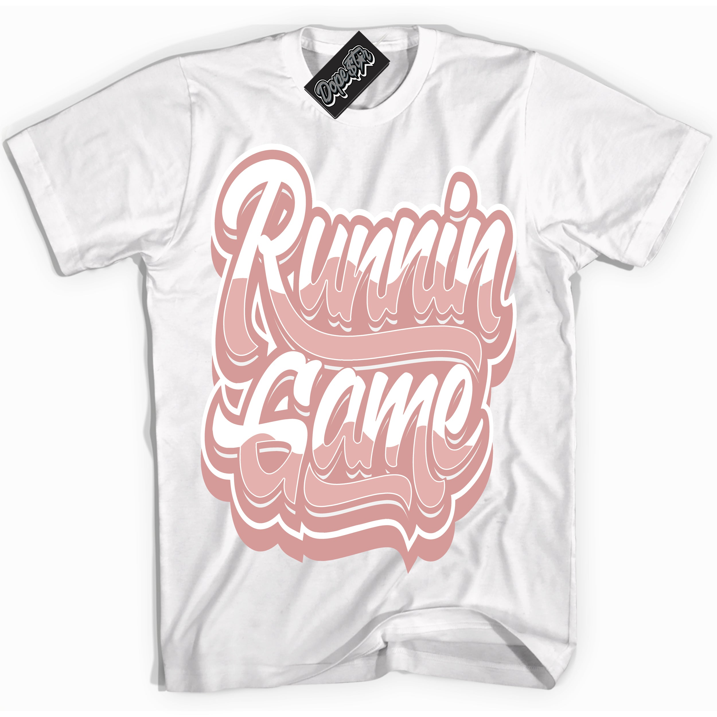 Cool White Shirt with “Running Game” design that perfectly matches the Legend Pink 1s Jordans.