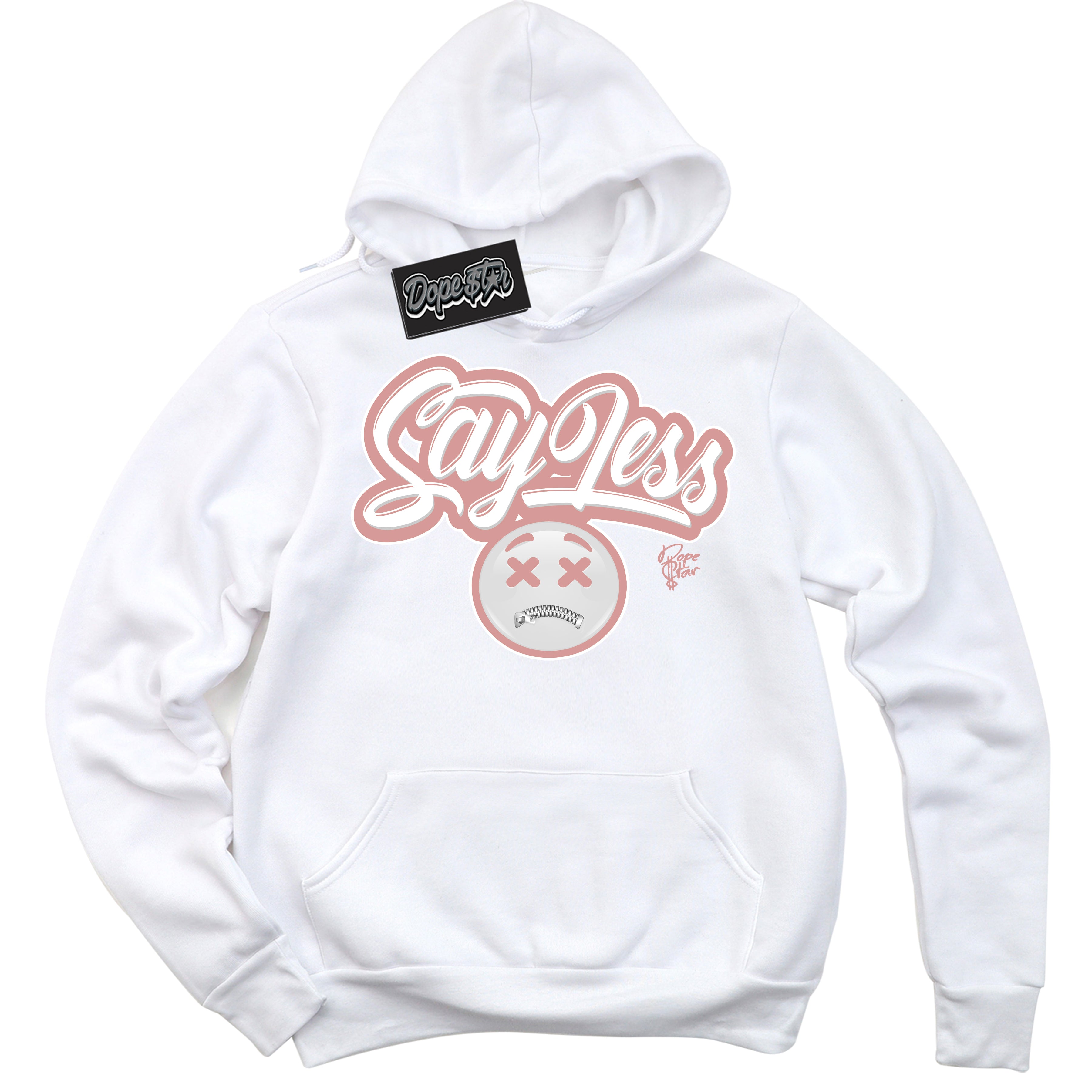 Cool White Hoodie with “Say Less” design that Perfectly Matches Legend Pink 1s Jordans.