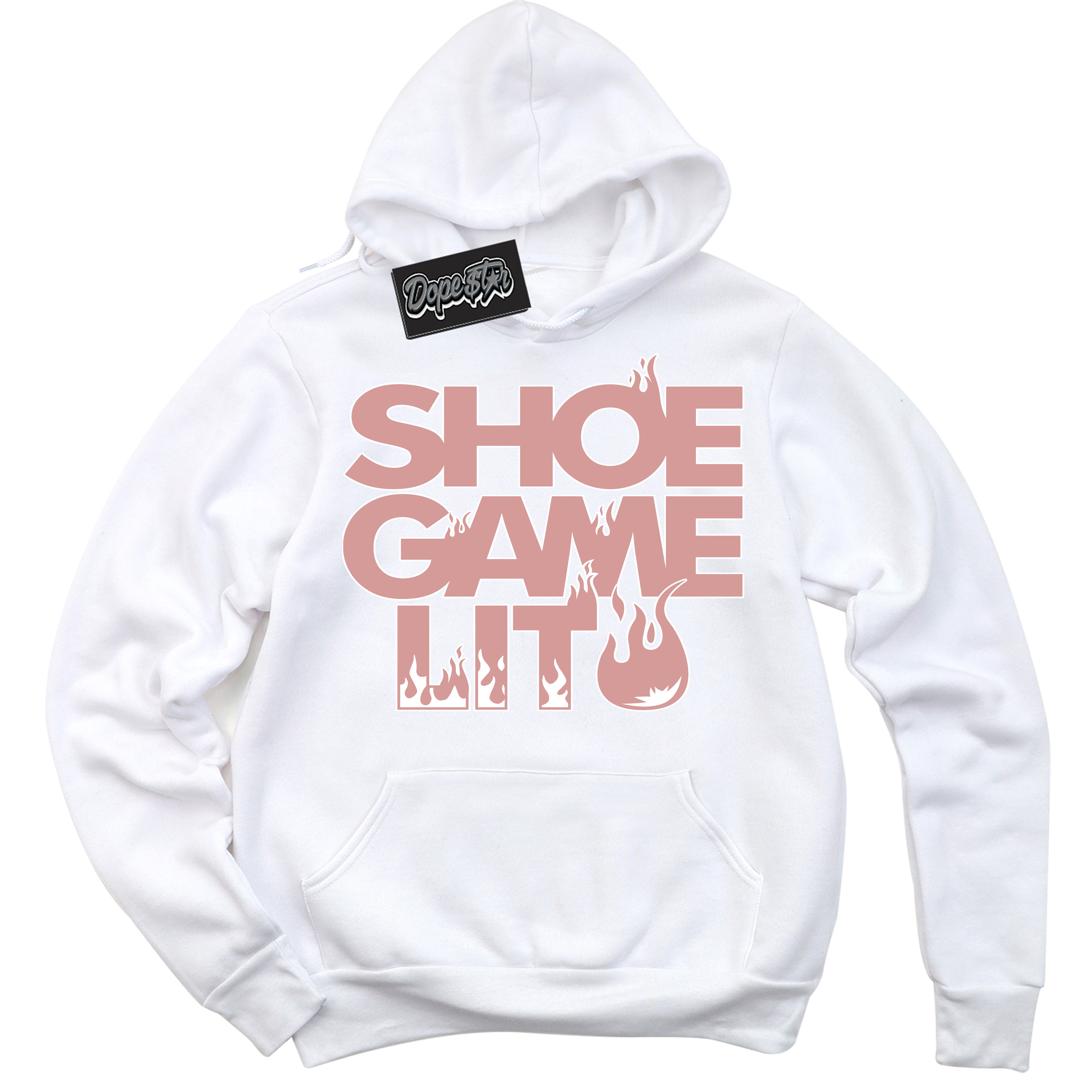 Cool White Hoodie with “Shoe Game Lit” design that Perfectly Matches Legend Pink 1s Jordans.