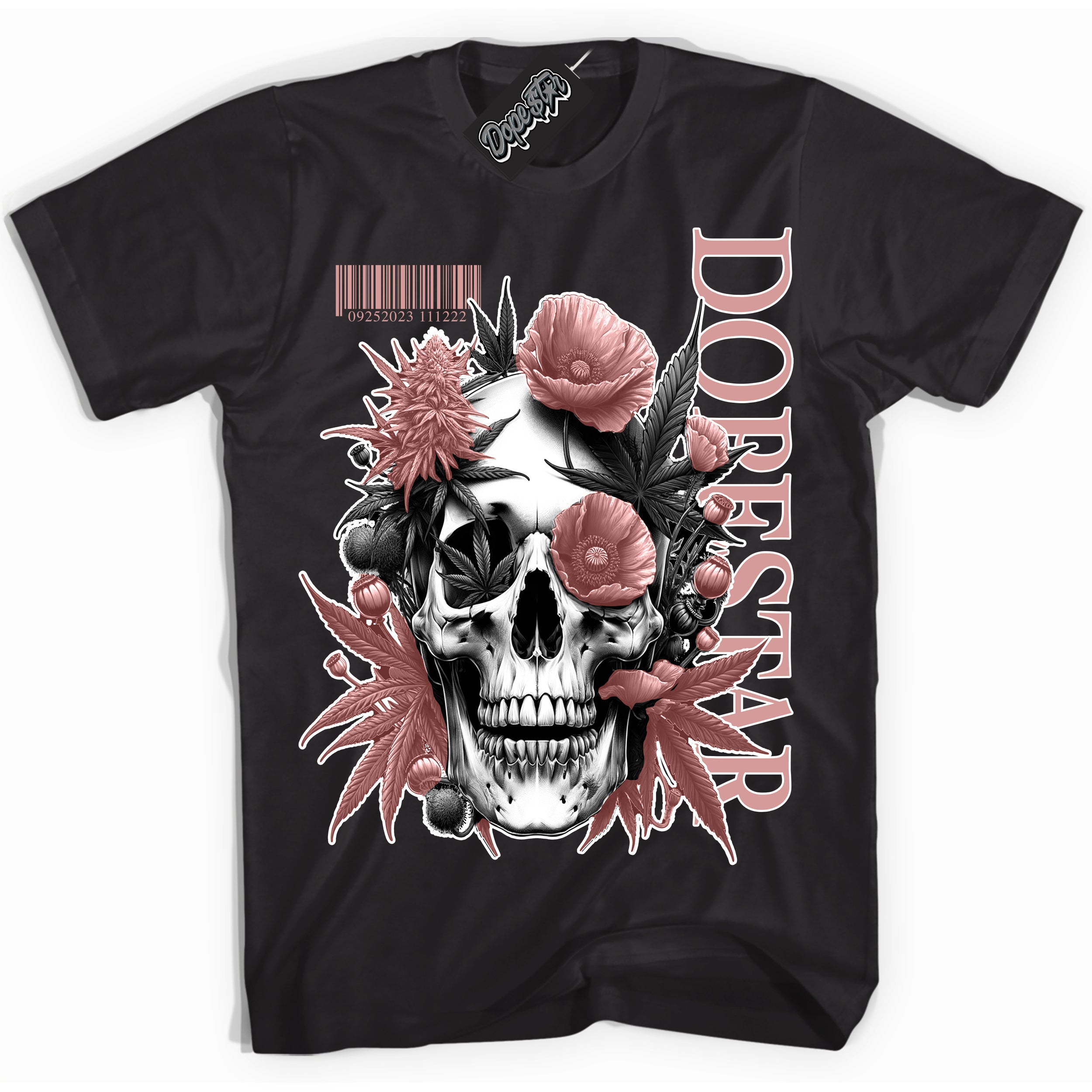 Cool Black Shirt with “Skull Poppies” design that perfectly matches the Legend Pink 1s Jordans.