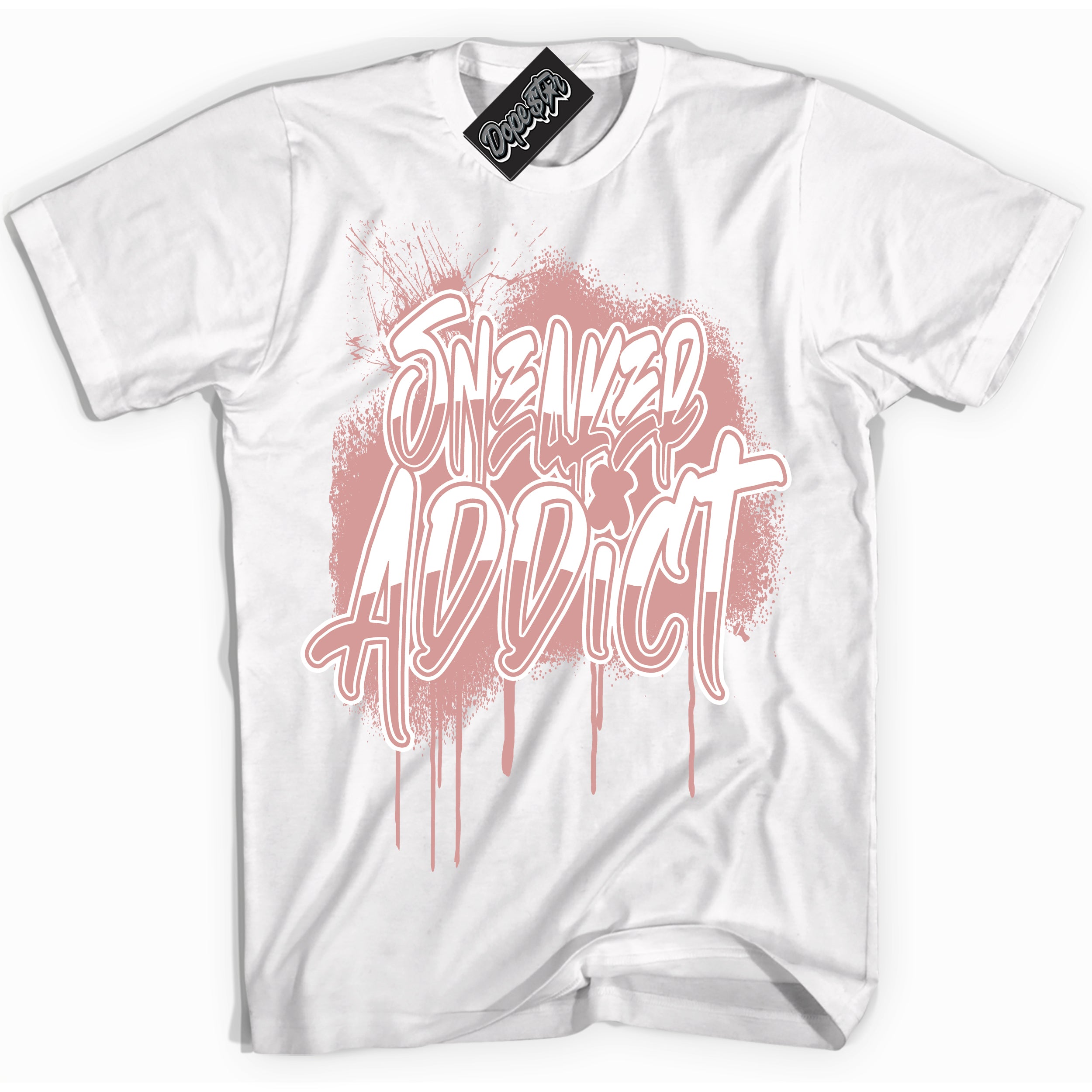 Cool White Shirt with “Sneaker Addict” design that perfectly matches the Legend Pink 1s Jordans.