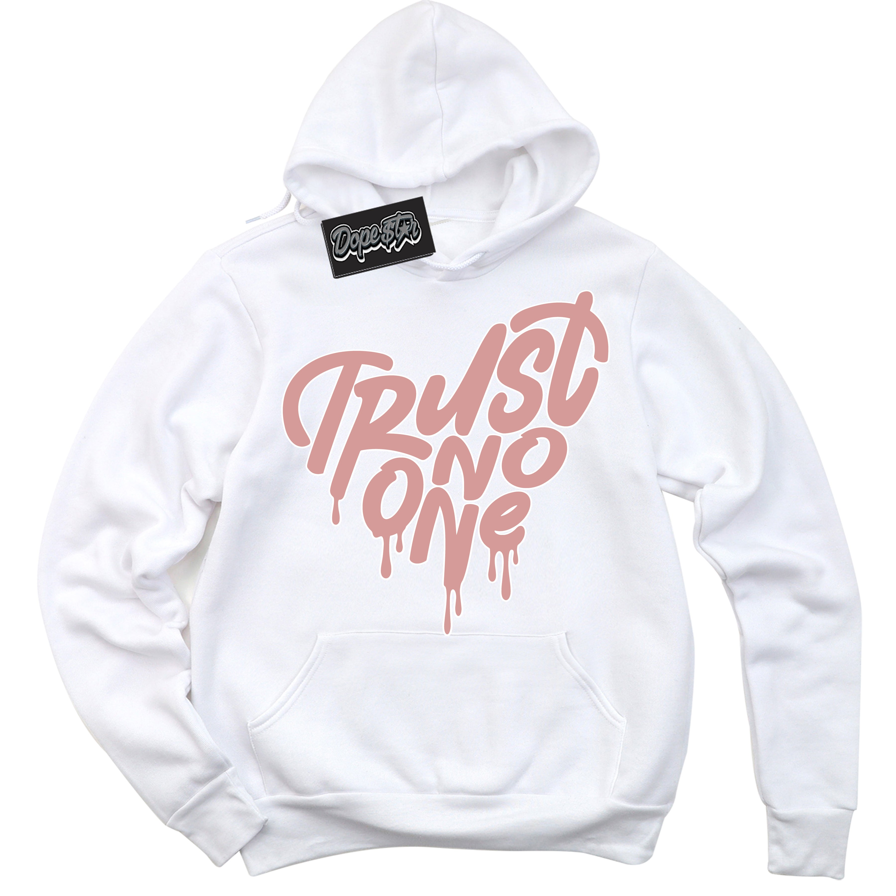 Cool White Hoodie with “Trust No One Heart” design that Perfectly Matches Legend Pink 1s Jordans.