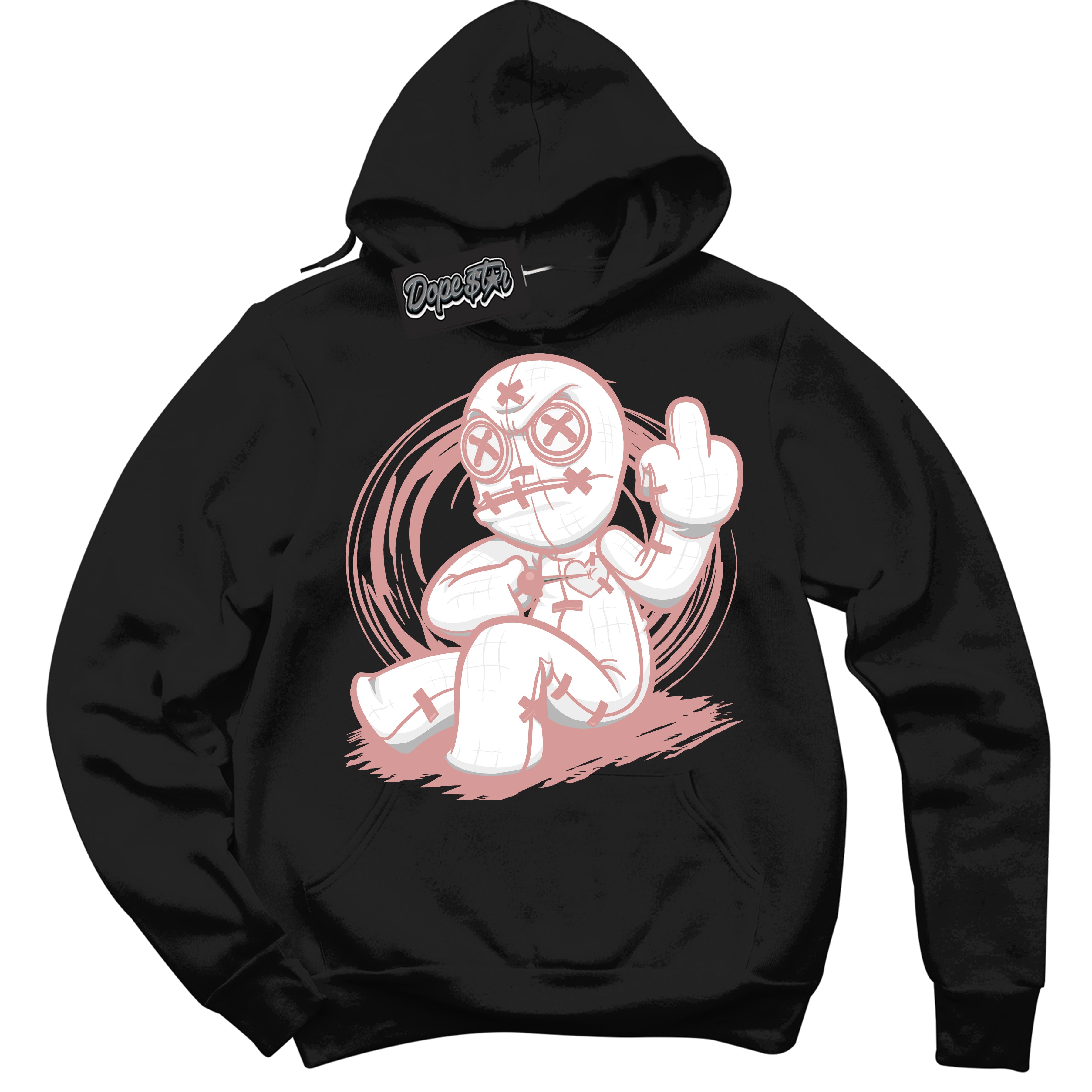 Cool Black Hoodie with “Voodoo Doll” design that Perfectly Matches Legend Pink 1s Jordans.