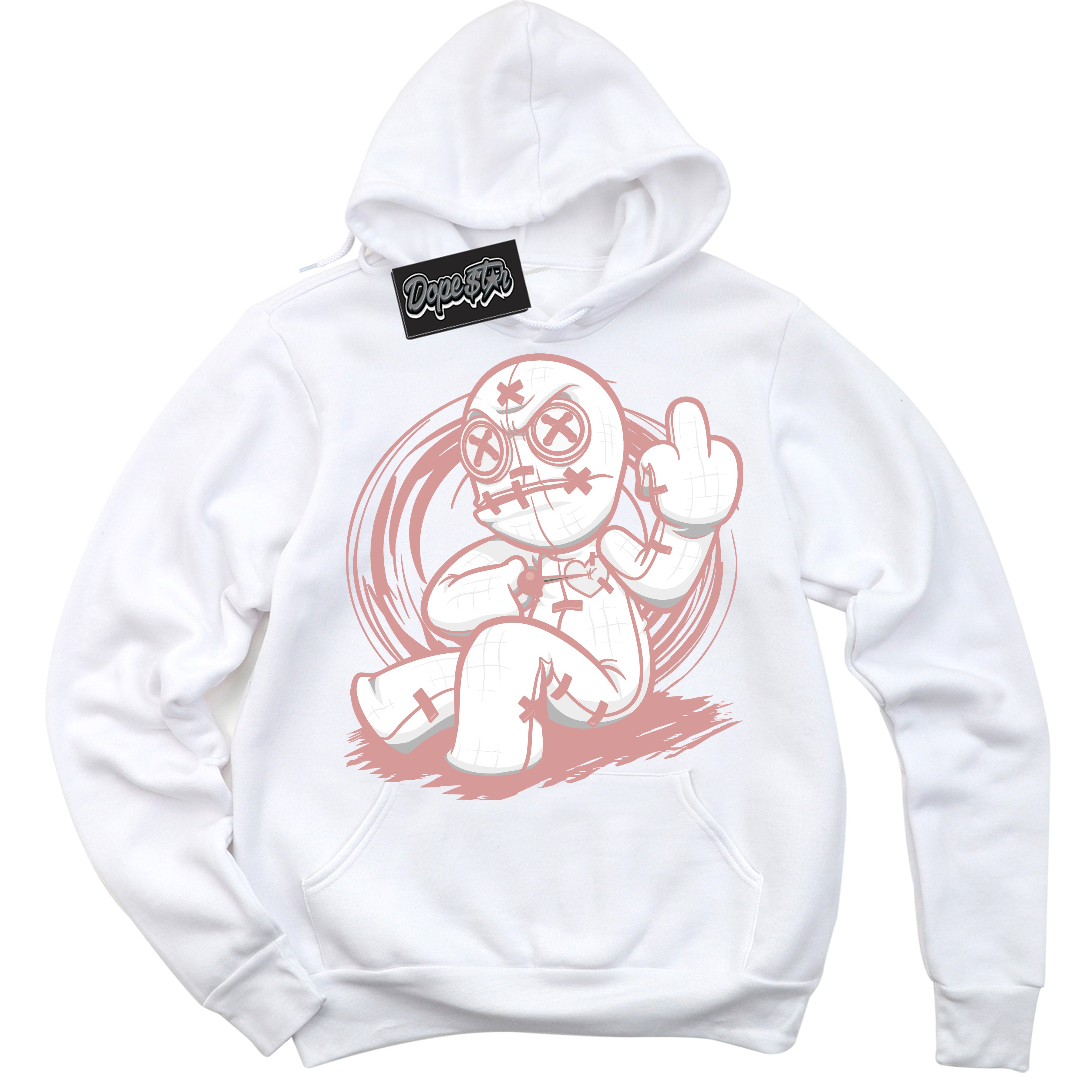 Cool White Hoodie with “Voodoo Doll” design that Perfectly Matches Legend Pink 1s Jordans.