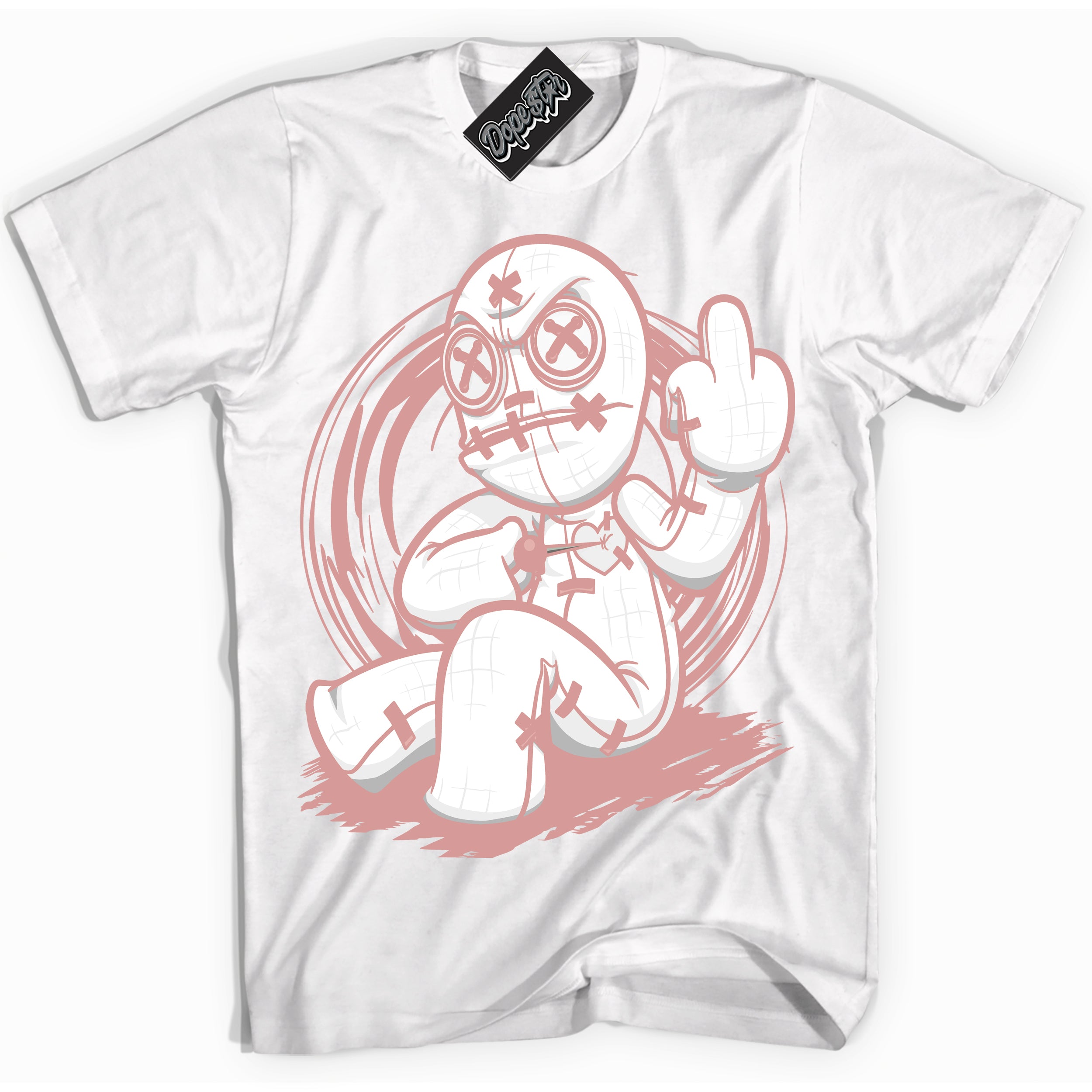 Cool White Shirt with “Voodoo Doll” design that perfectly matches the Legend Pink 1s Jordans.