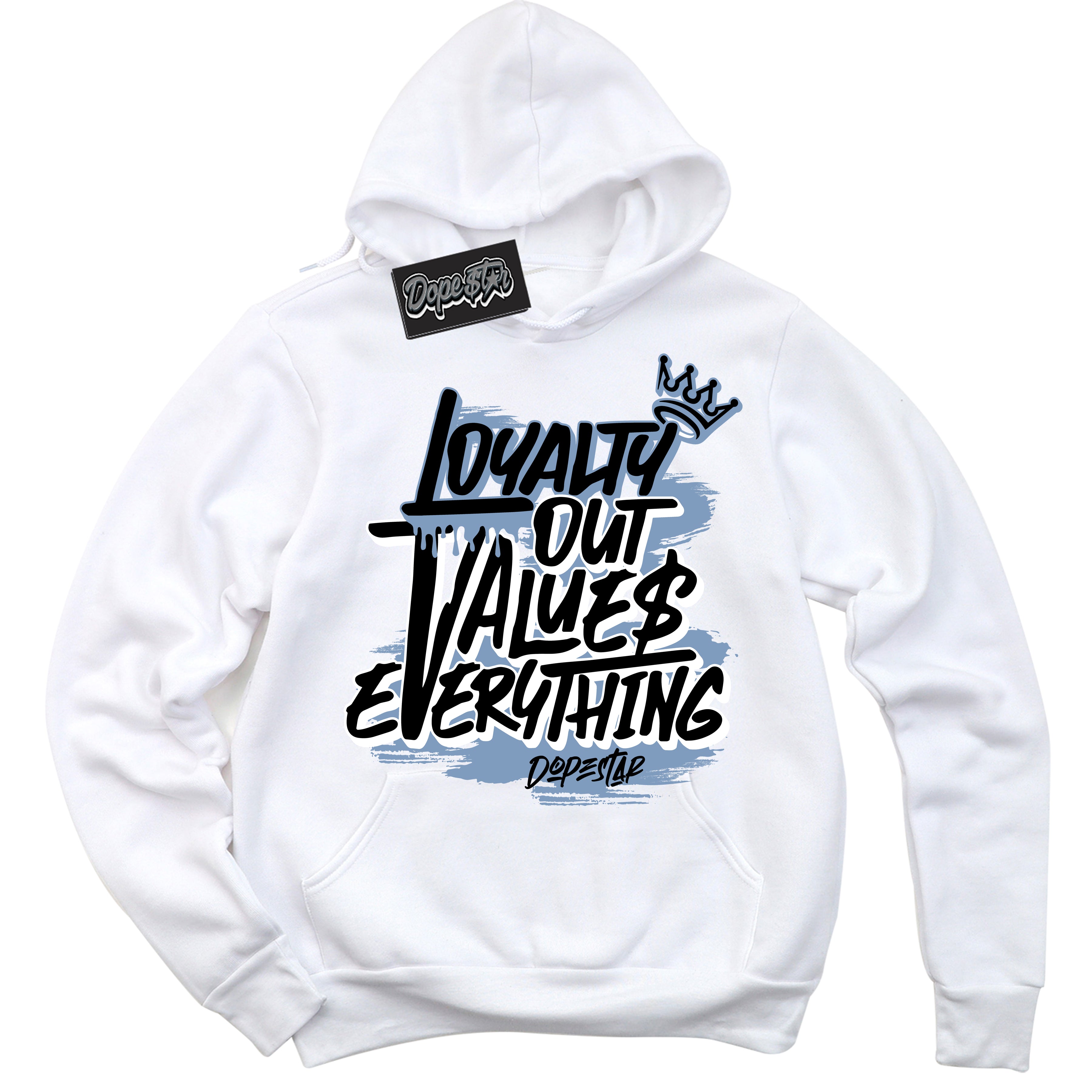 Cool White Hoodie with “ Loyalty Out Values Everything ”  design that Perfectly Matches SE Space Jam 1s Sneakers.