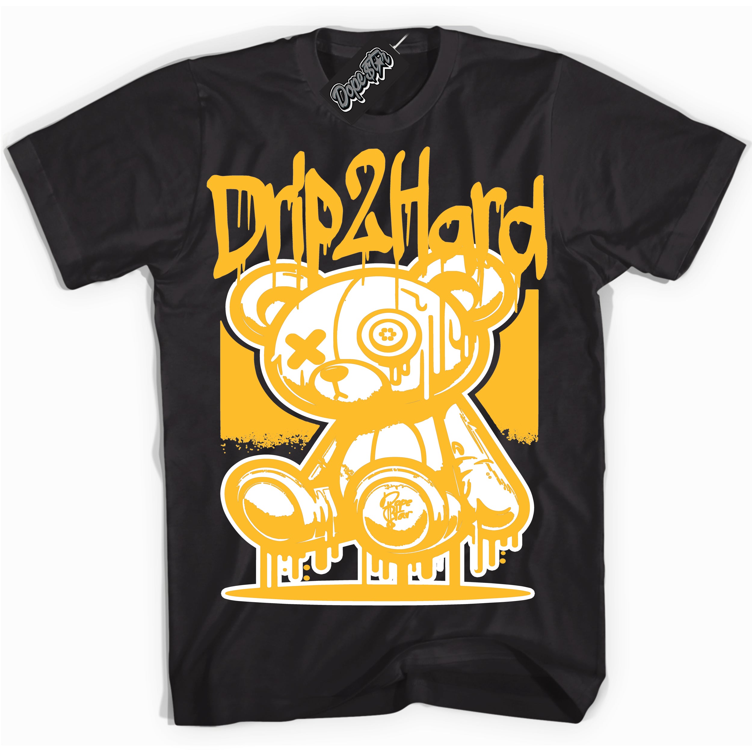 Cool Black graphic tee with “ Drip 2 Hard ” design, that perfectly matches White University Gold 1s