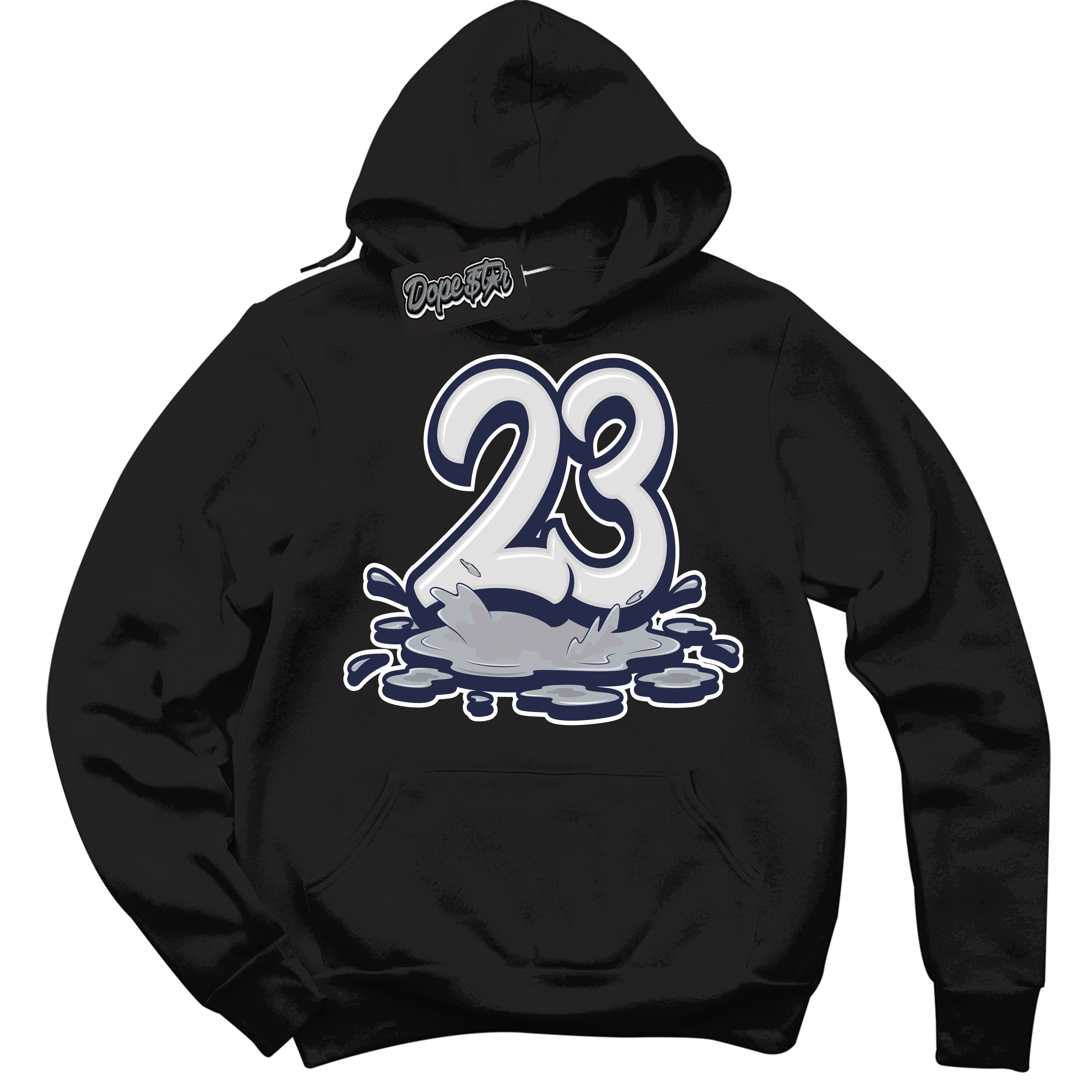 Cool Black Hoodie with “23 Melting” design that Perfectly Matches Wolf Grey Midnight Navy 1s Jordans.