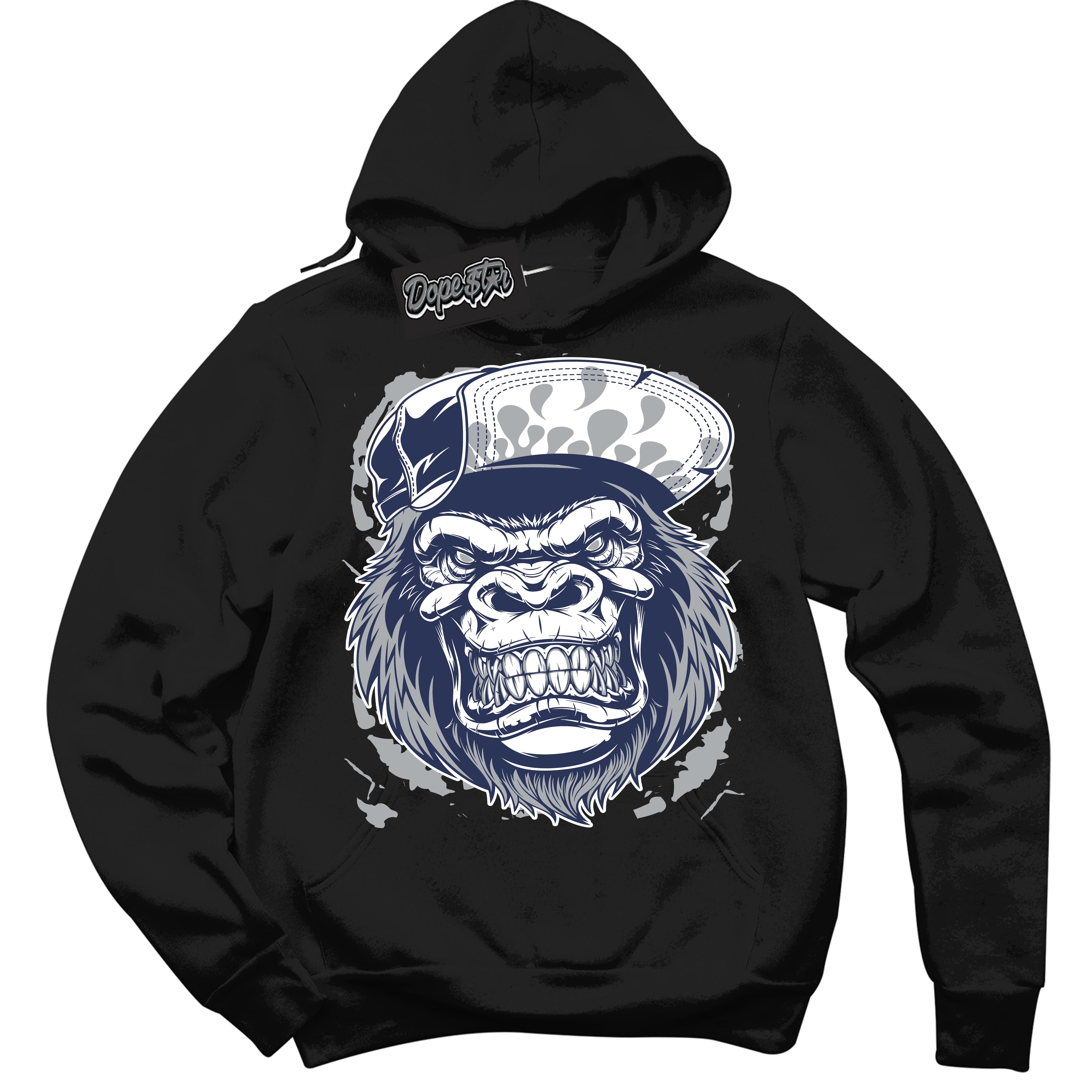 Cool Black Hoodie with “Gorilla Beast” design that Perfectly Matches Wolf Grey Midnight Navy 1s Jordans.