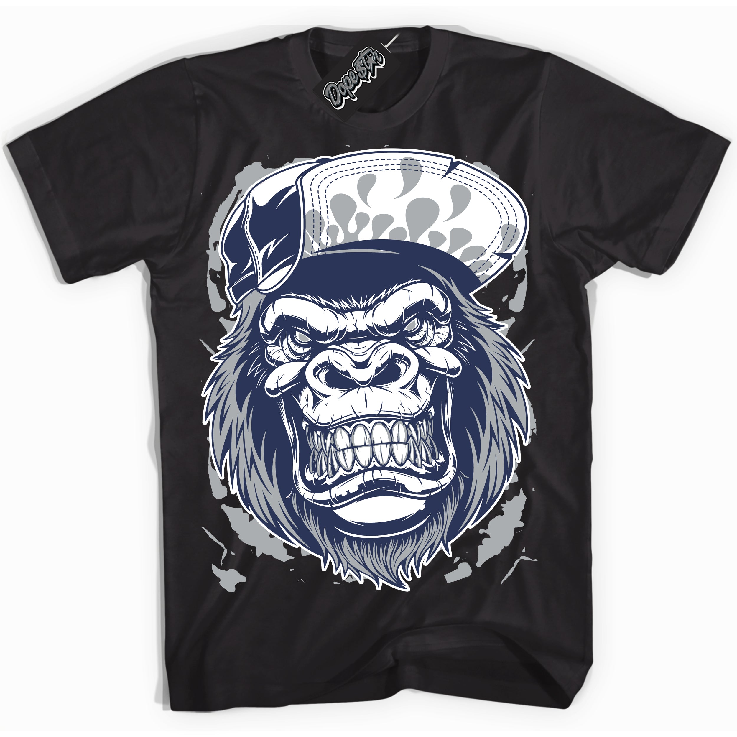 Cool Black Shirt with “Gorilla Beast” design that perfectly matches the Wolf Grey Midnight Navy 1s Jordans.