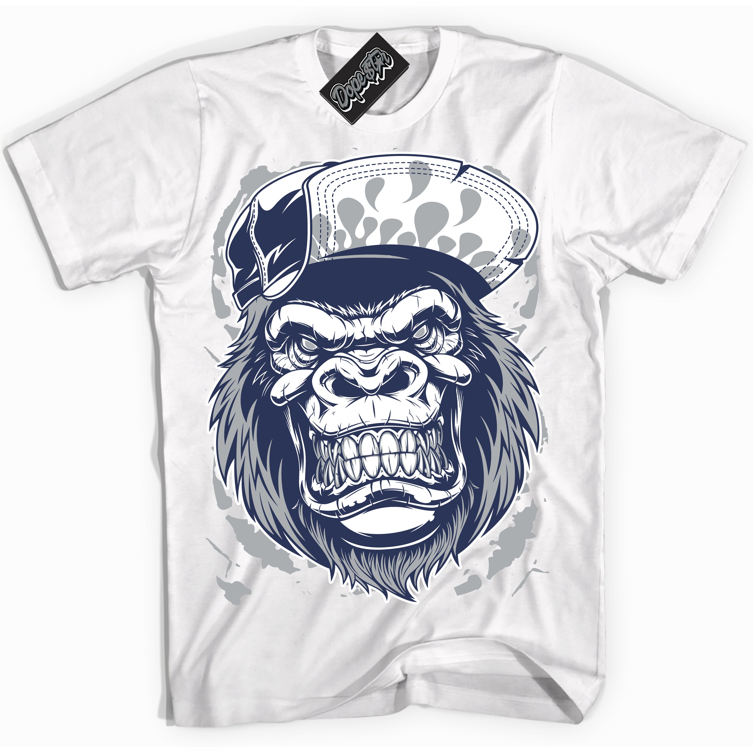 Cool White Shirt with “Gorilla Beast” design that perfectly matches the Wolf Grey Midnight Navy 1s Jordans.