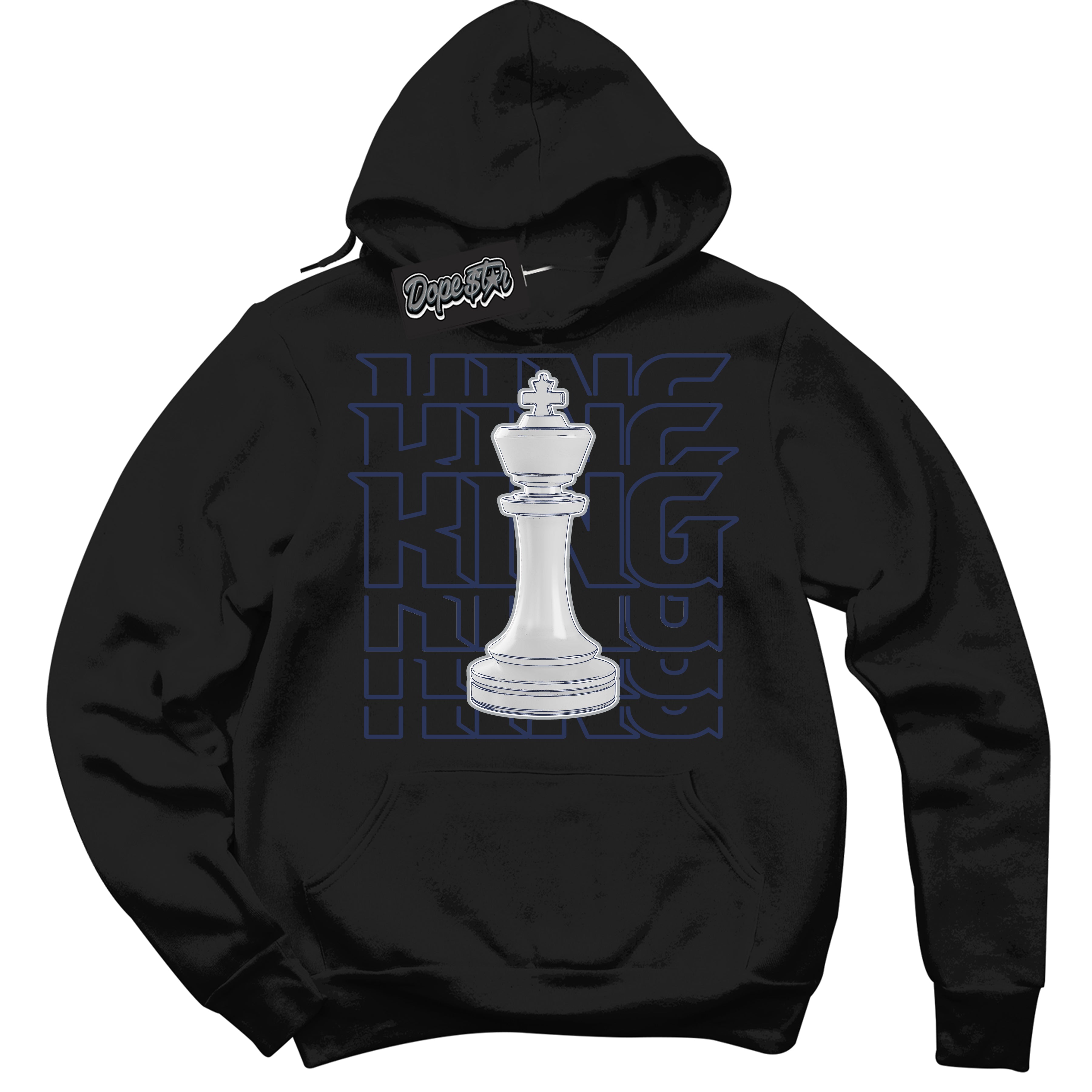 Cool Black Hoodie with “King Chess” design that Perfectly Matches Wolf Grey Midnight Navy 1s Jordans.