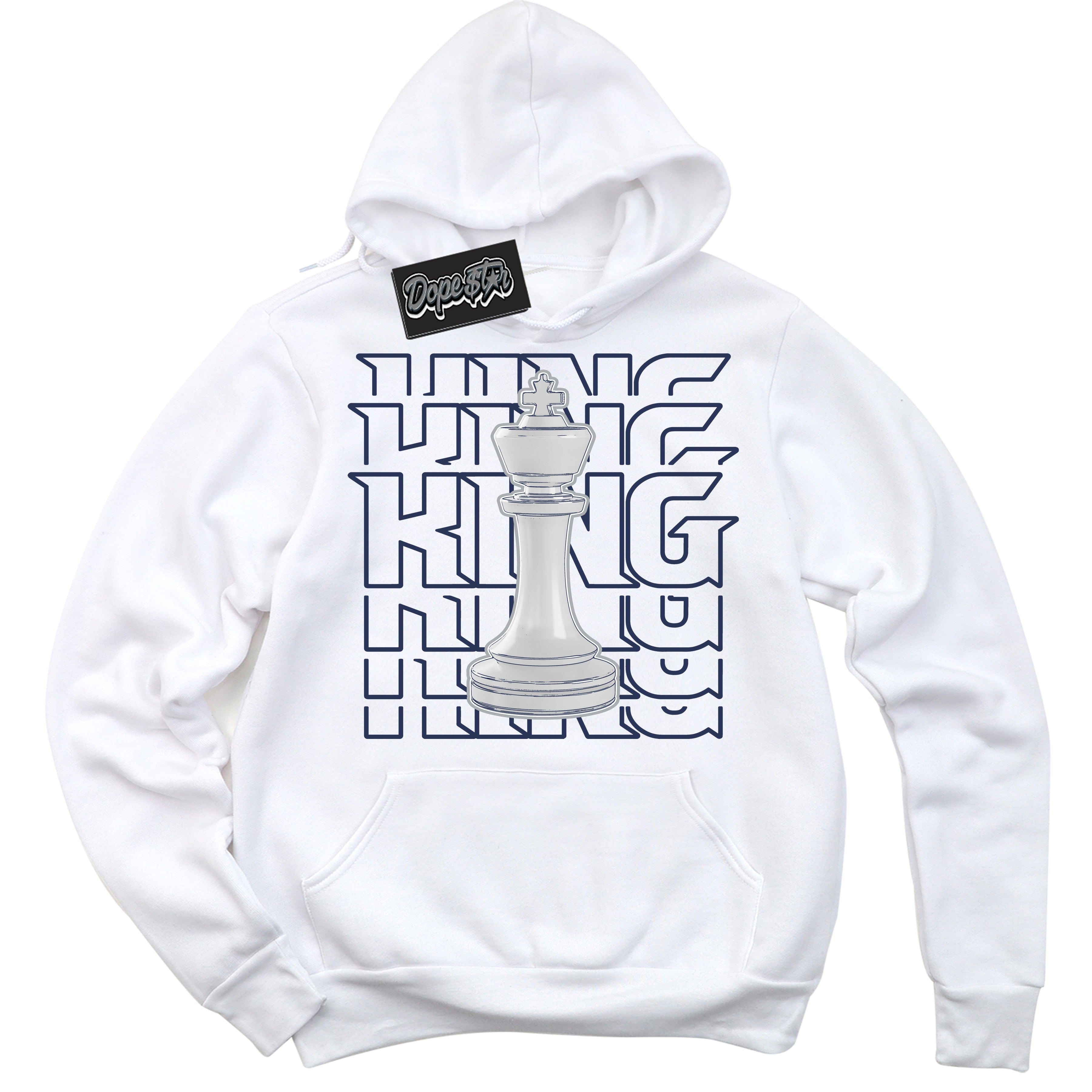 Cool White Hoodie with “King Chess” design that Perfectly Matches Wolf Grey Midnight Navy 1s Jordans.