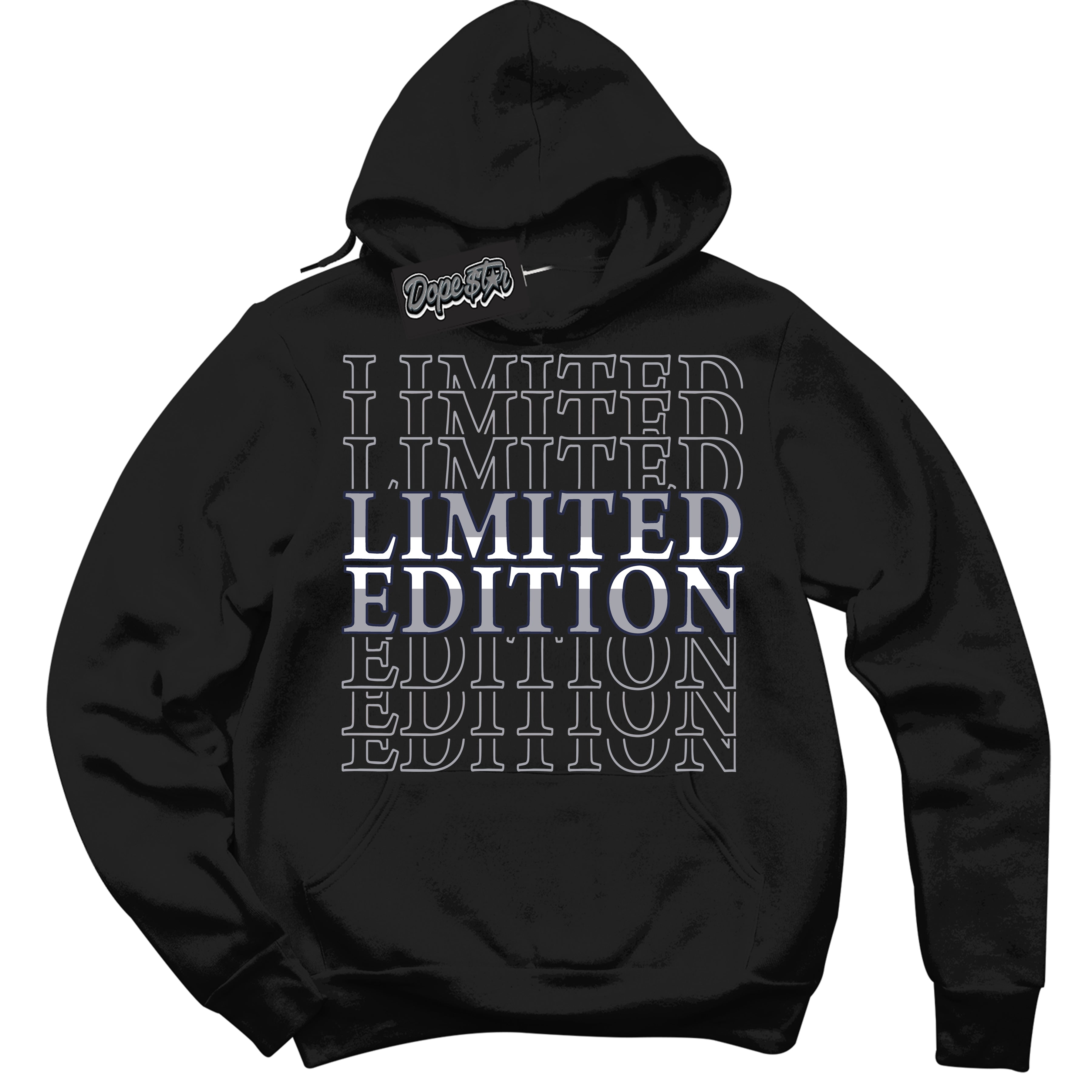 Cool Black Hoodie with “Limited Edition” design that Perfectly Matches Wolf Grey Midnight Navy 1s Jordans.