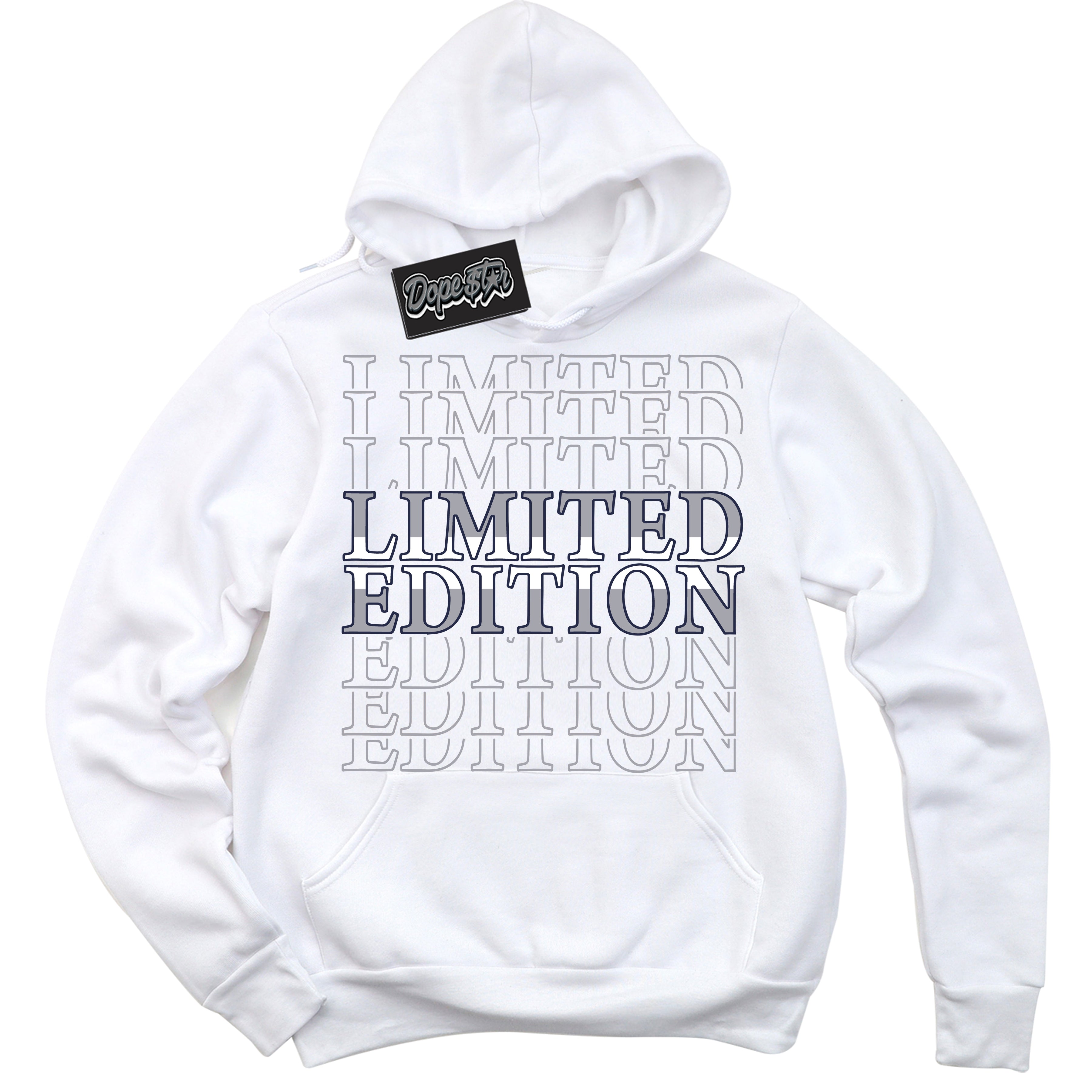 Cool White Hoodie with “Limited Edition” design that Perfectly Matches Wolf Grey Midnight Navy 1s Jordans.