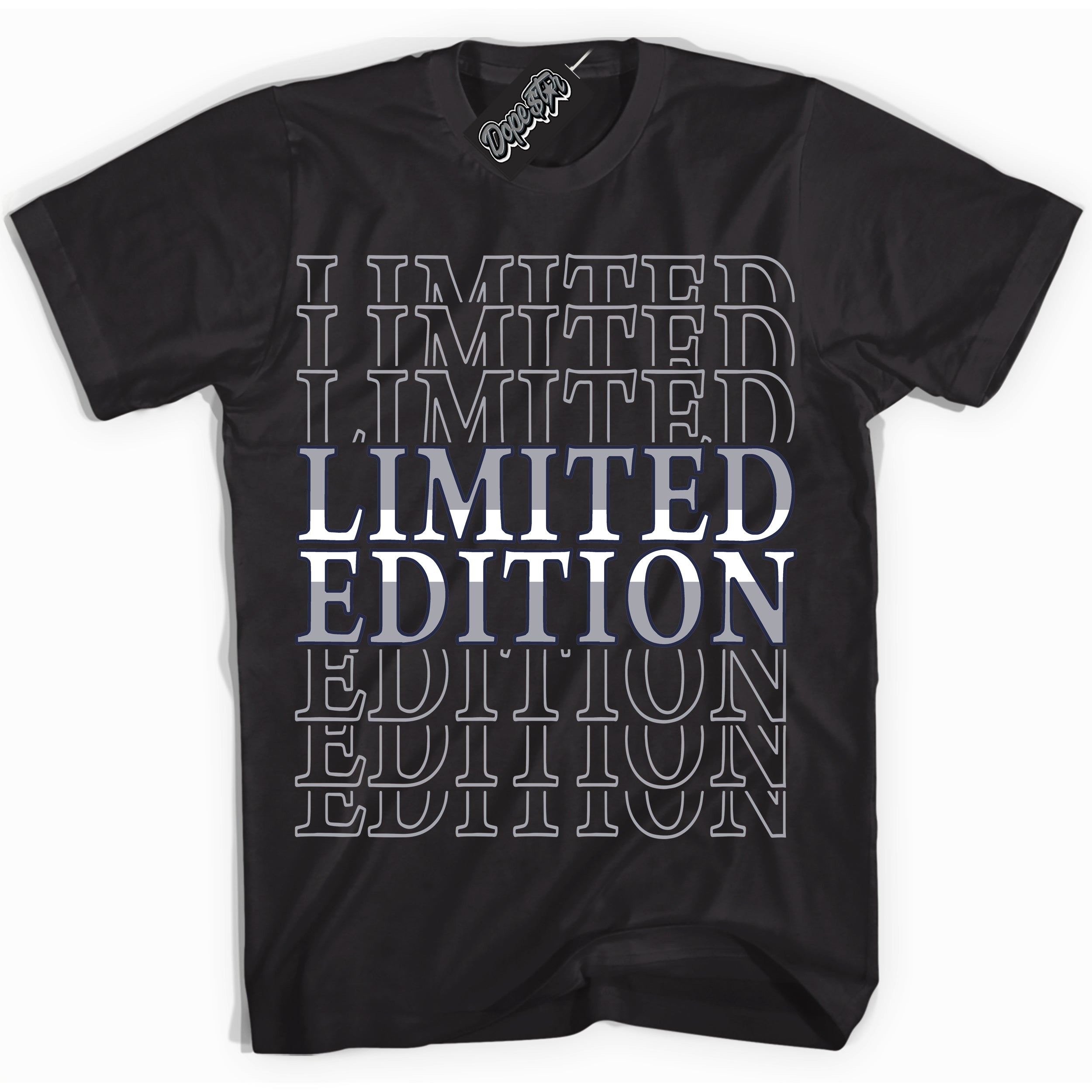 Cool Black Shirt with “Limited Edition” design that perfectly matches the Wolf Grey Midnight Navy 1s Jordans.