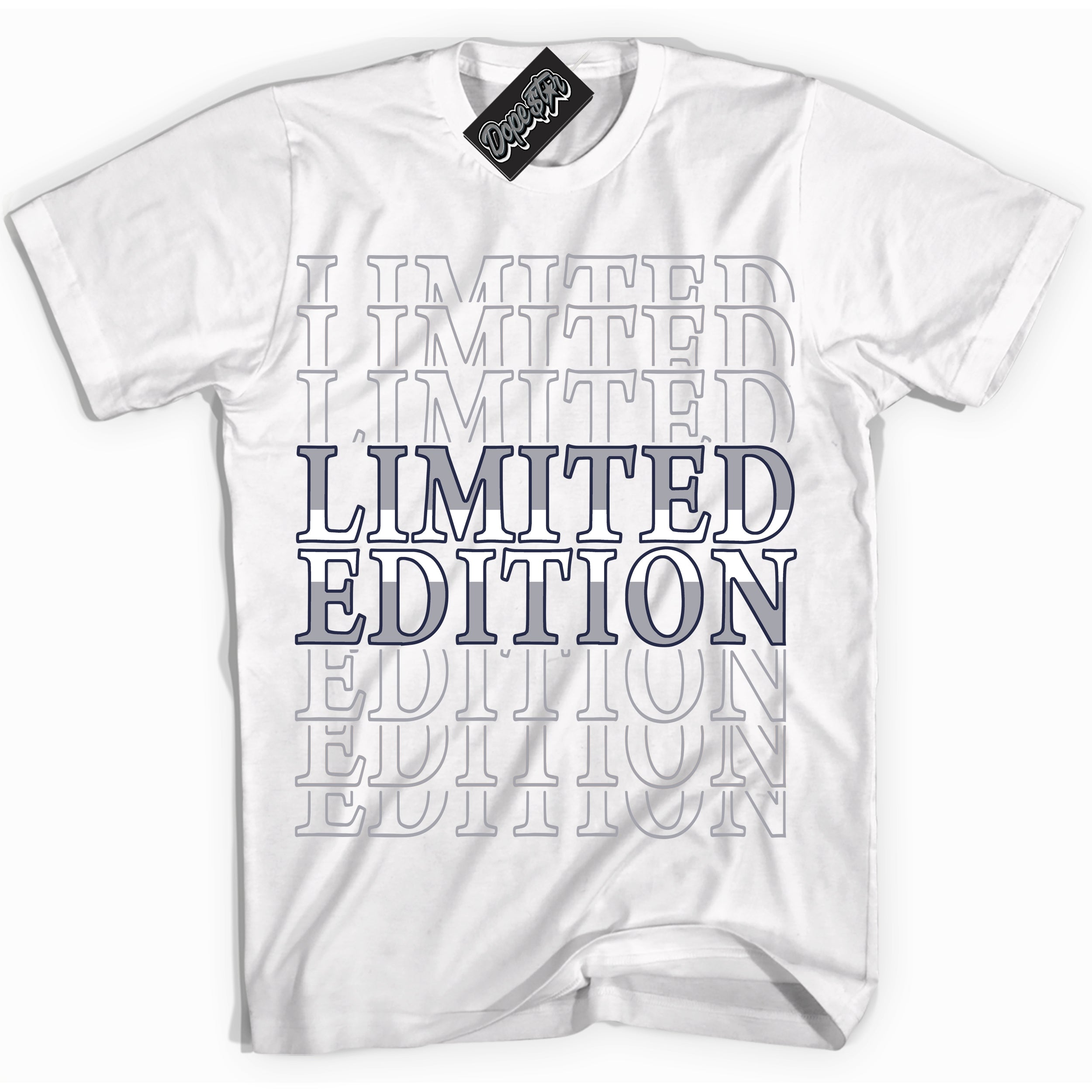 Cool White Shirt with “Limited Edition” design that perfectly matches the Wolf Grey Midnight Navy 1s Jordans.