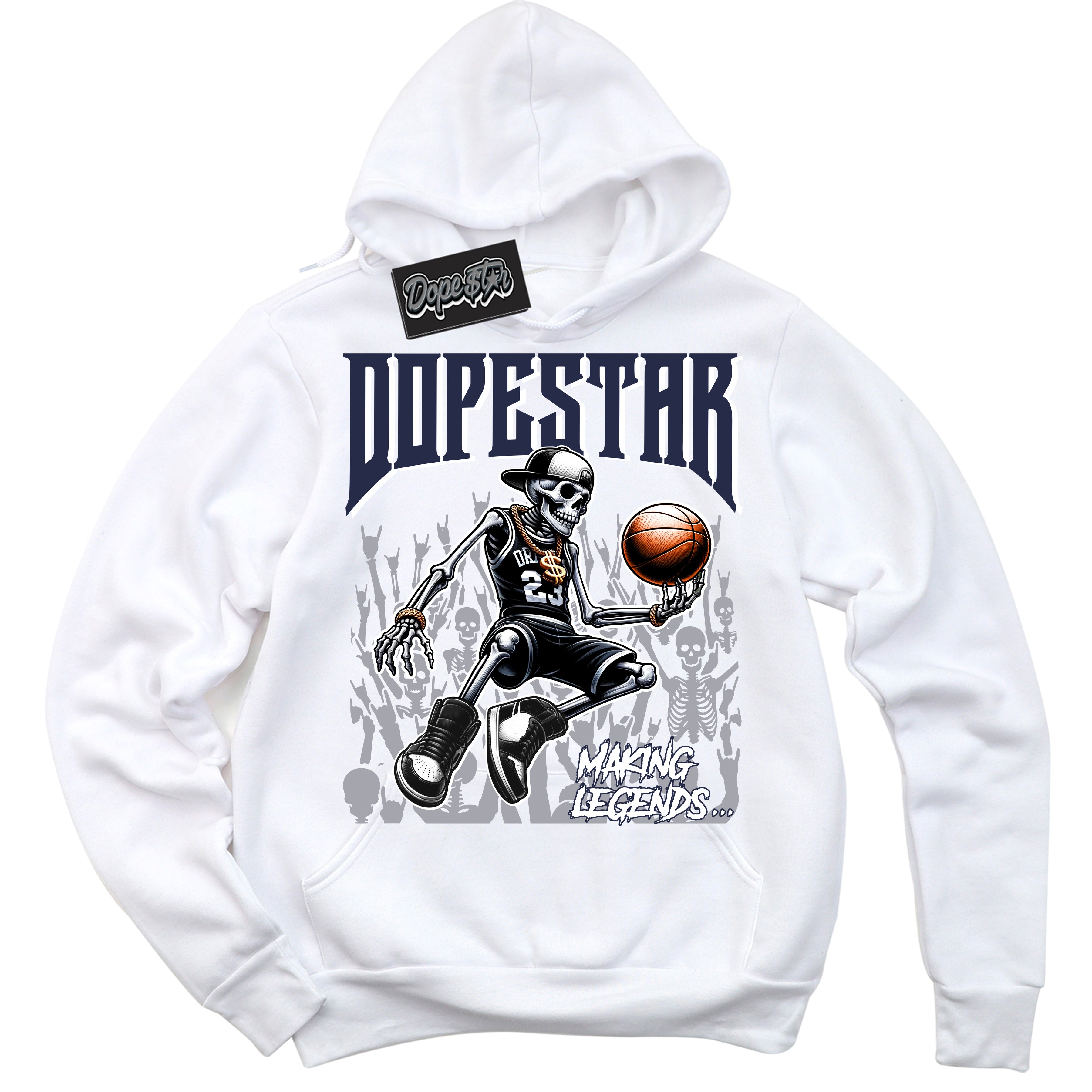 Cool White Hoodie with “Making Legends” design that Perfectly Matches Wolf Grey Midnight Navy 1s Jordans.