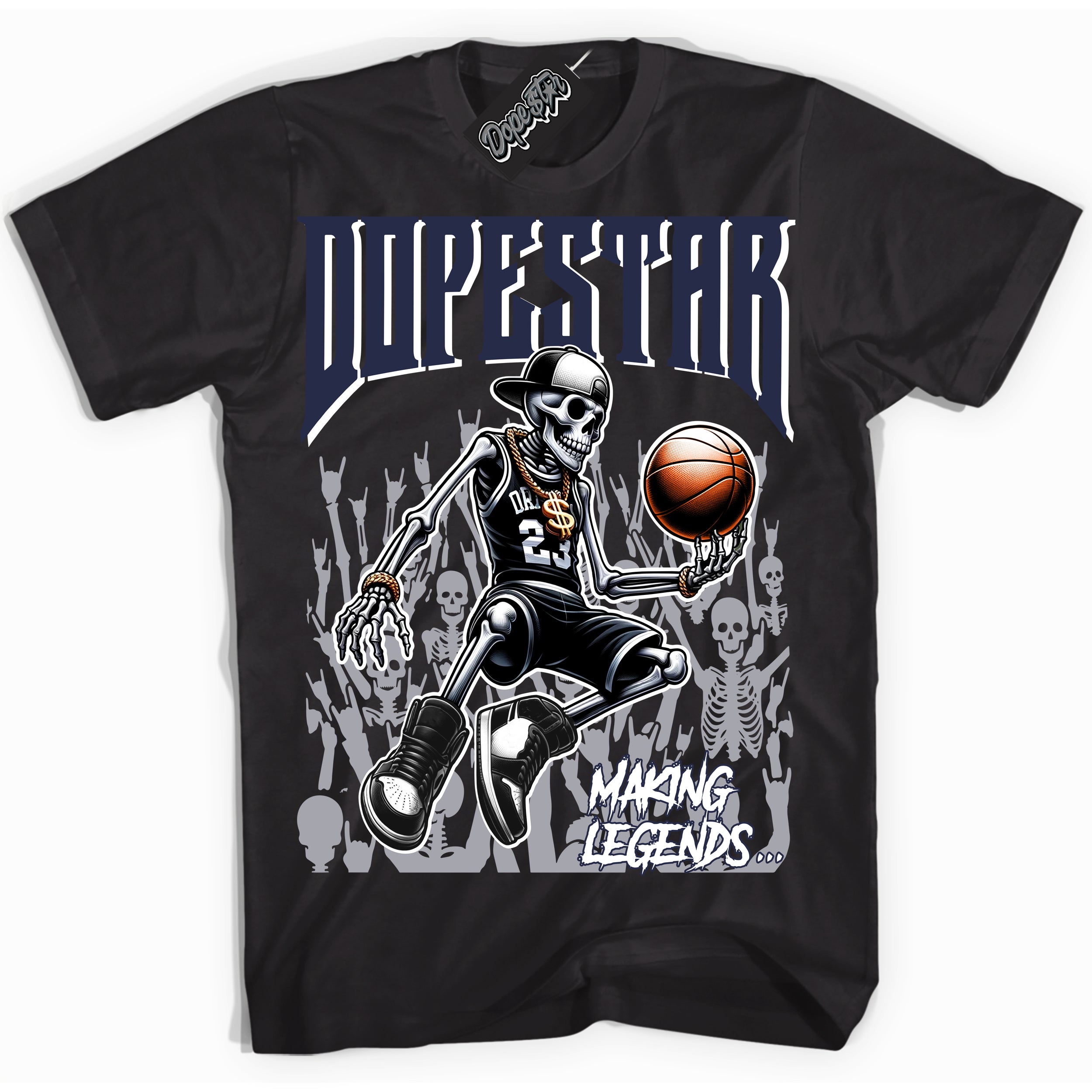 Cool Black Shirt with “Making Legends” design that perfectly matches the Wolf Grey Midnight Navy 1s Jordans.