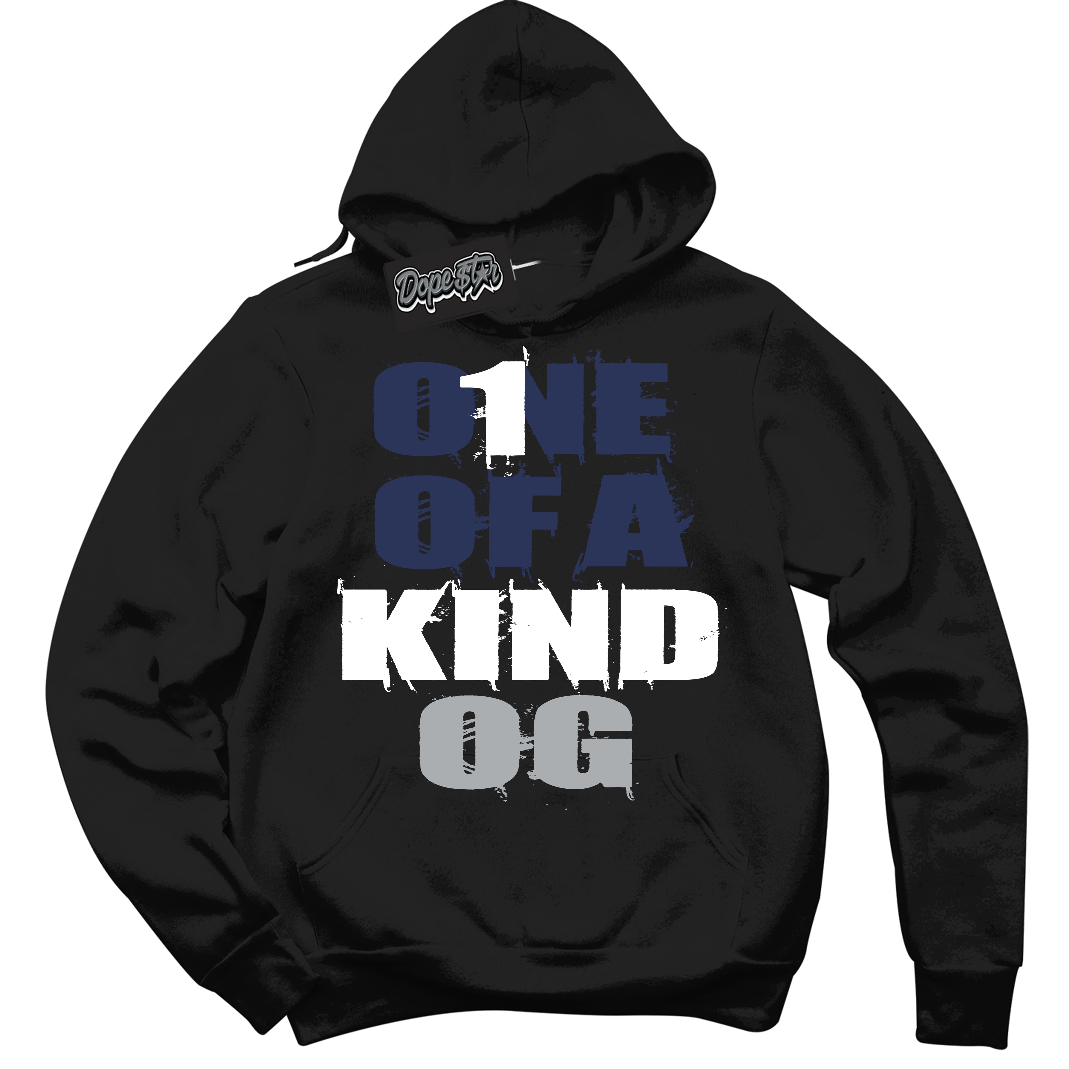 Cool Black Hoodie with “One Of A Kind” design that Perfectly Matches Wolf Grey Midnight Navy 1s Jordans.