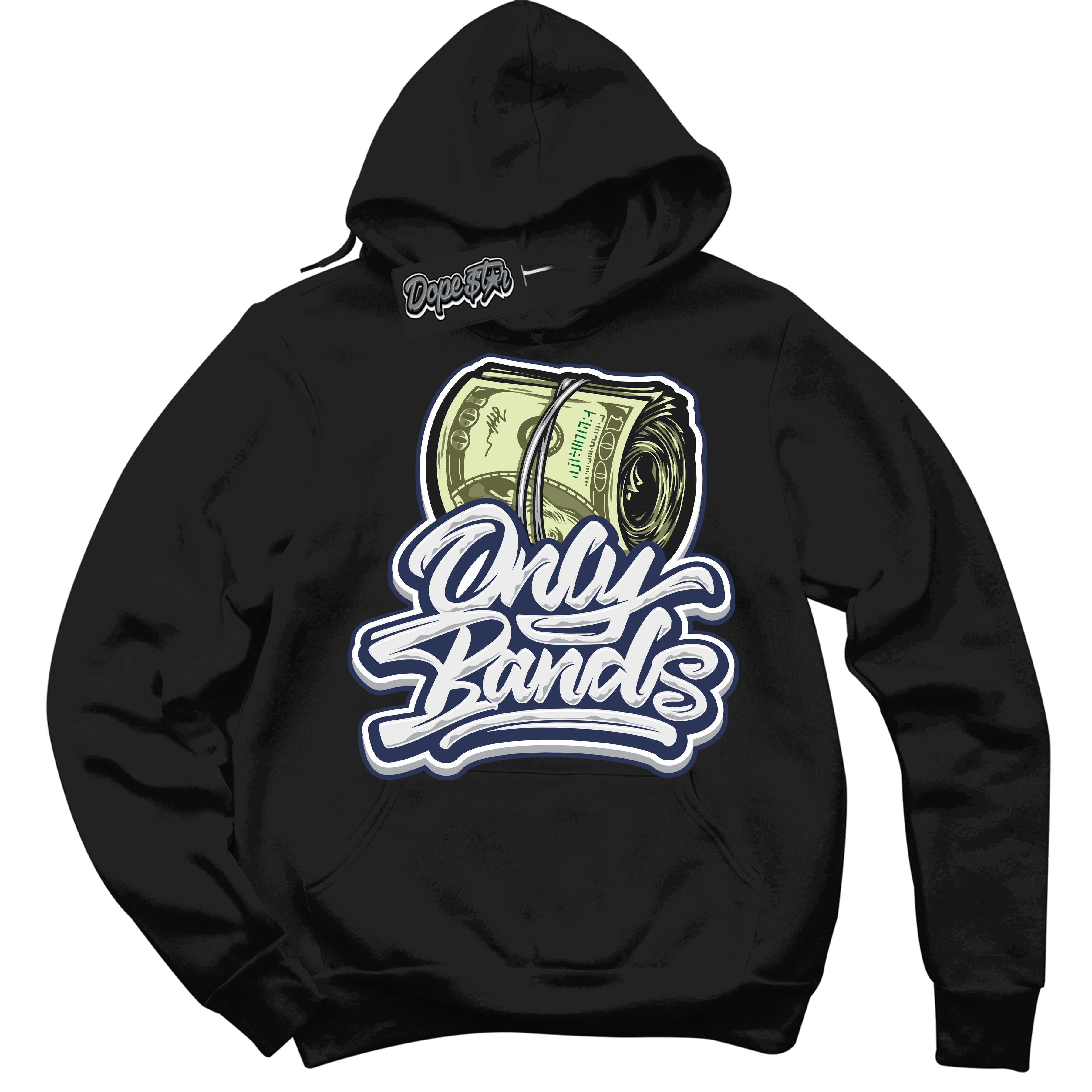 Cool Black Hoodie with “Only Bands” design that Perfectly Matches Wolf Grey Midnight Navy 1s Jordans.