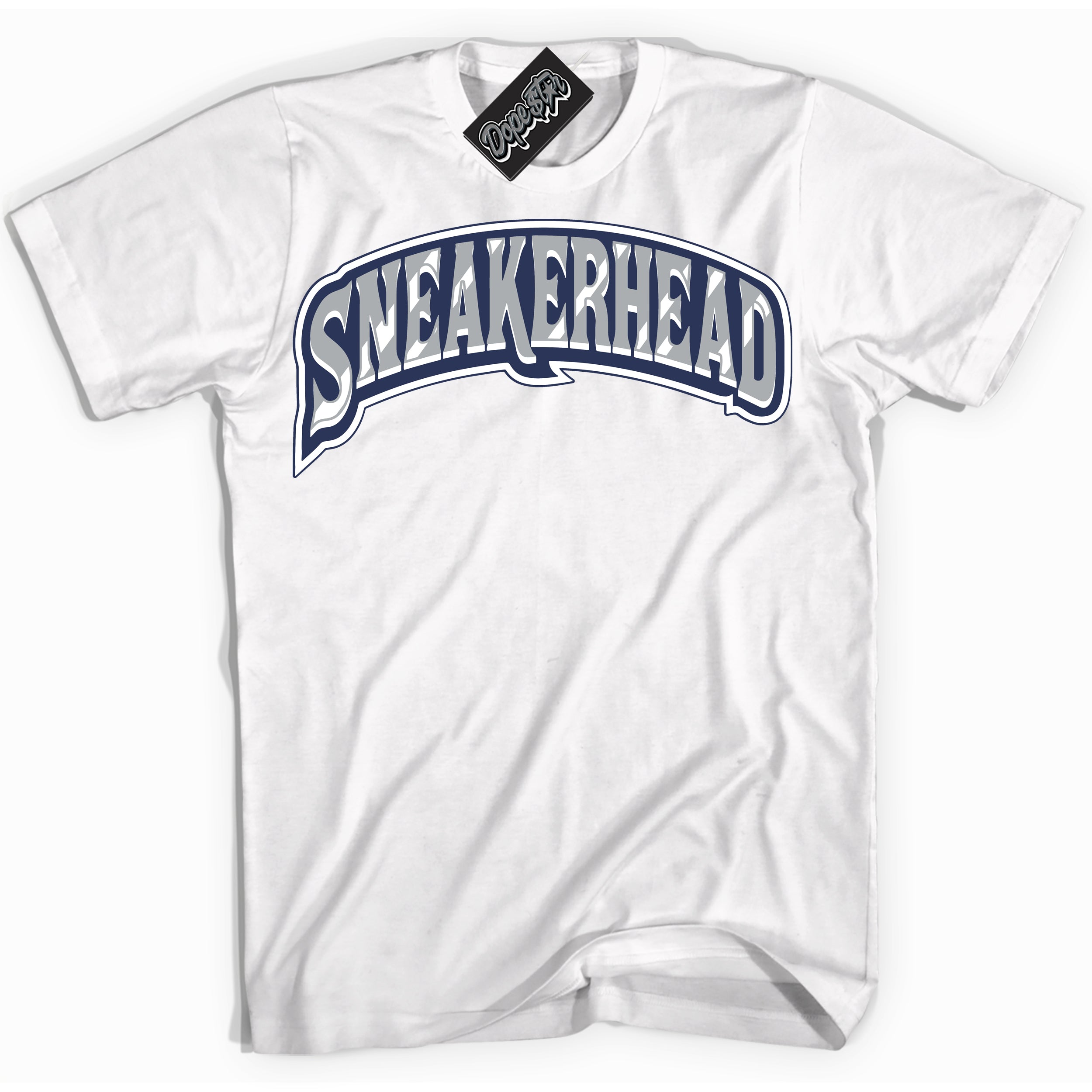 Cool White Shirt with “Sneakerhead” design that perfectly matches the Wolf Grey Midnight Navy 1s Jordans.