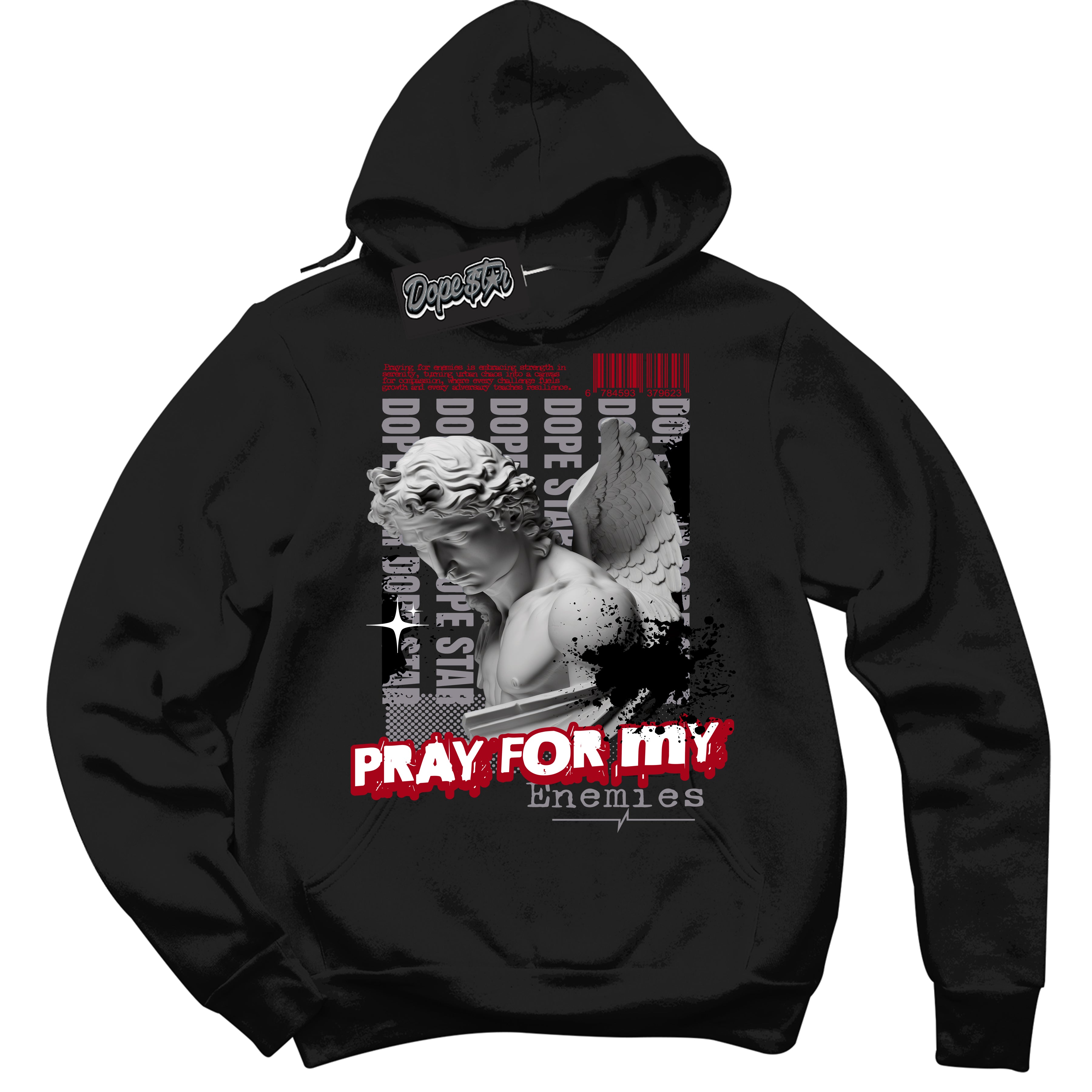 Cool Black Hoodie with “ Pray Enemies ”  design that Perfectly Matches Bred Shadow 1s Sneakers.