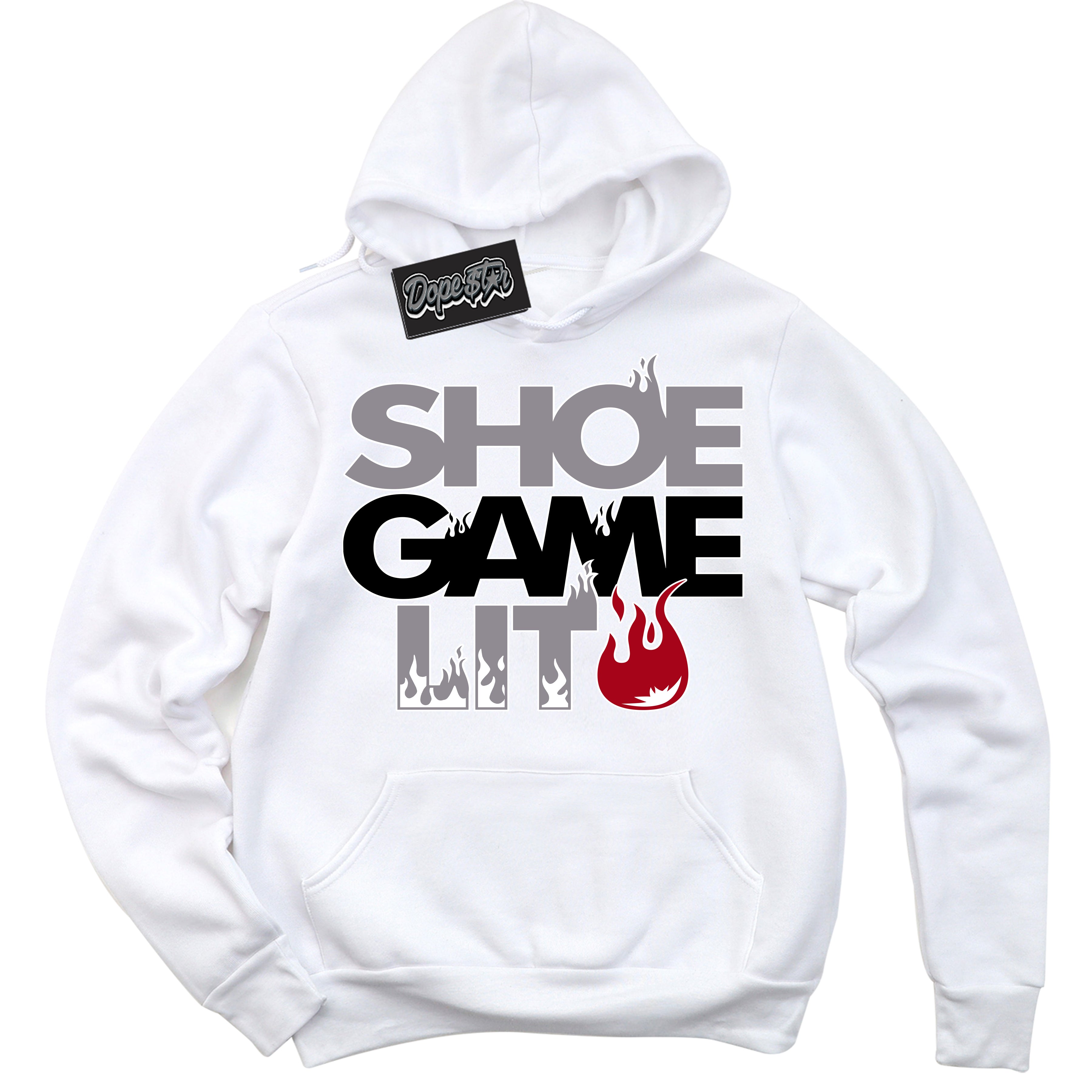 Cool White Hoodie with “ Shoe Game Lit '' design that Perfectly Matches  Bred Shadow 1s Sneakers.