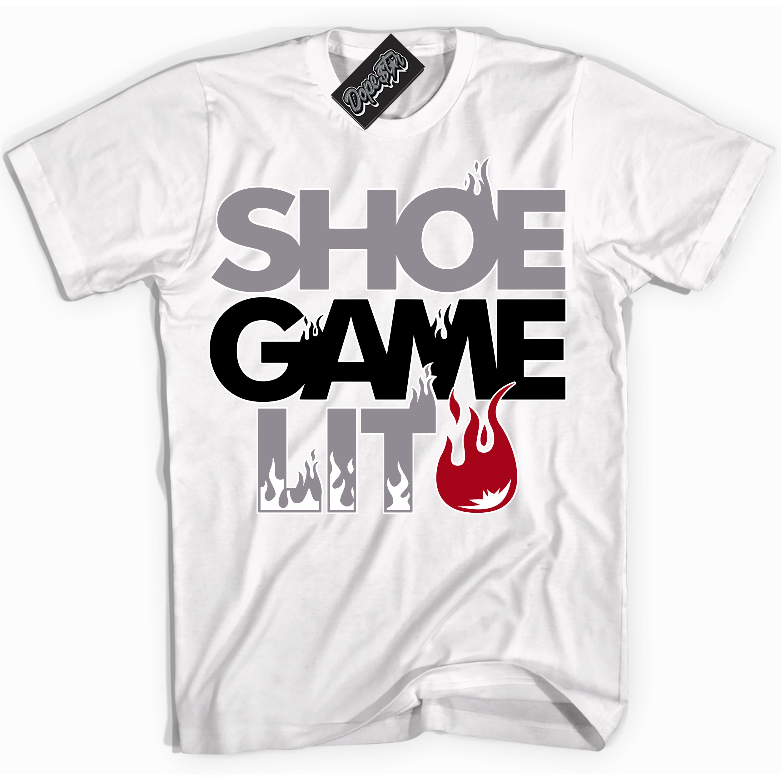 Cool White Shirt with “ Shoe Game Lit ” design that perfectly matches Bred Shadow 1s Sneakers.