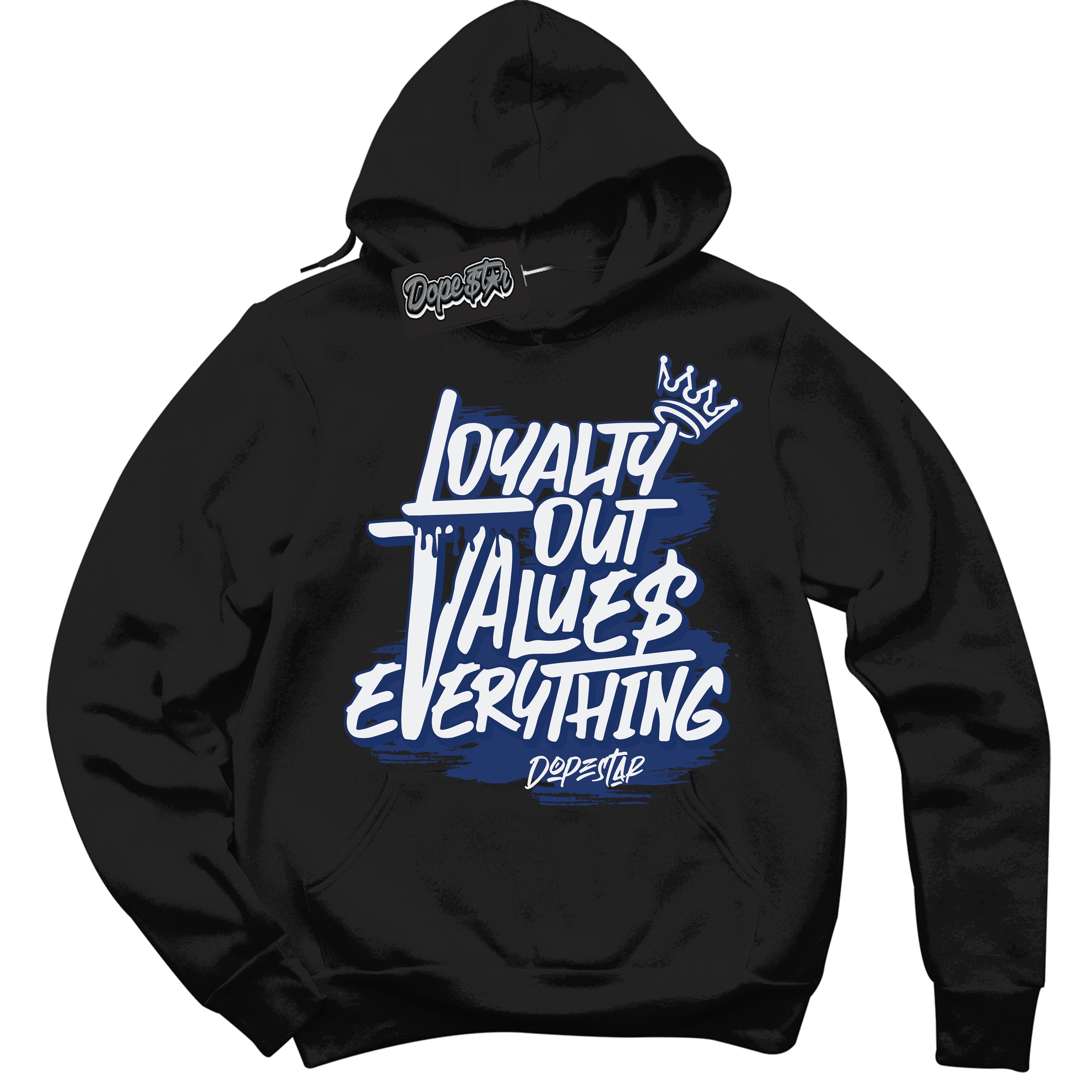 Cool Black Hoodie with “ Loyalty Out Values Everything ”  design that Perfectly Matches  AJKO  Low Kentucky 1s Sneakers.