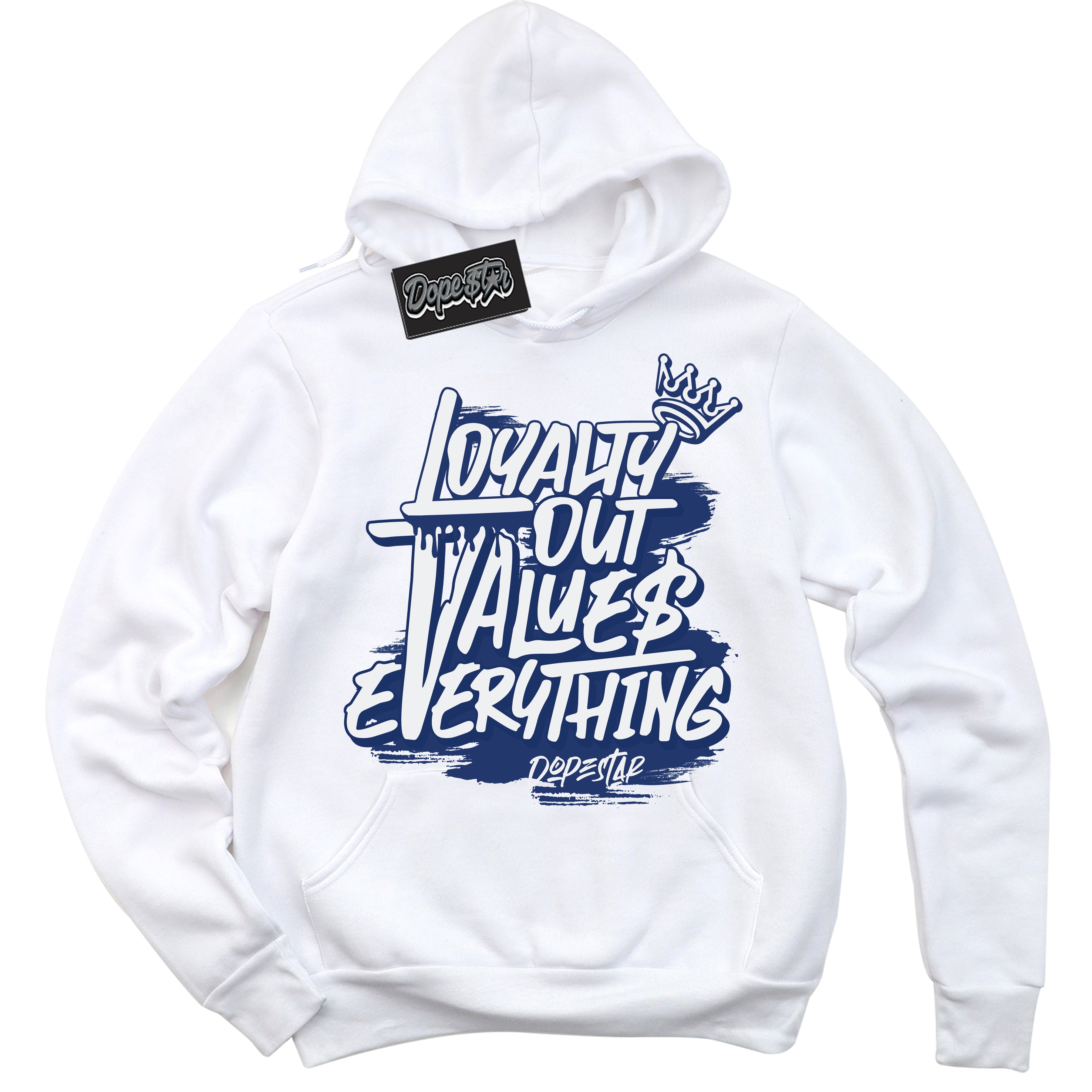 Cool White Hoodie with “ Loyalty Out Values Everything ”  design that Perfectly Matches AJKO  Low Kentucky 1s Sneakers.