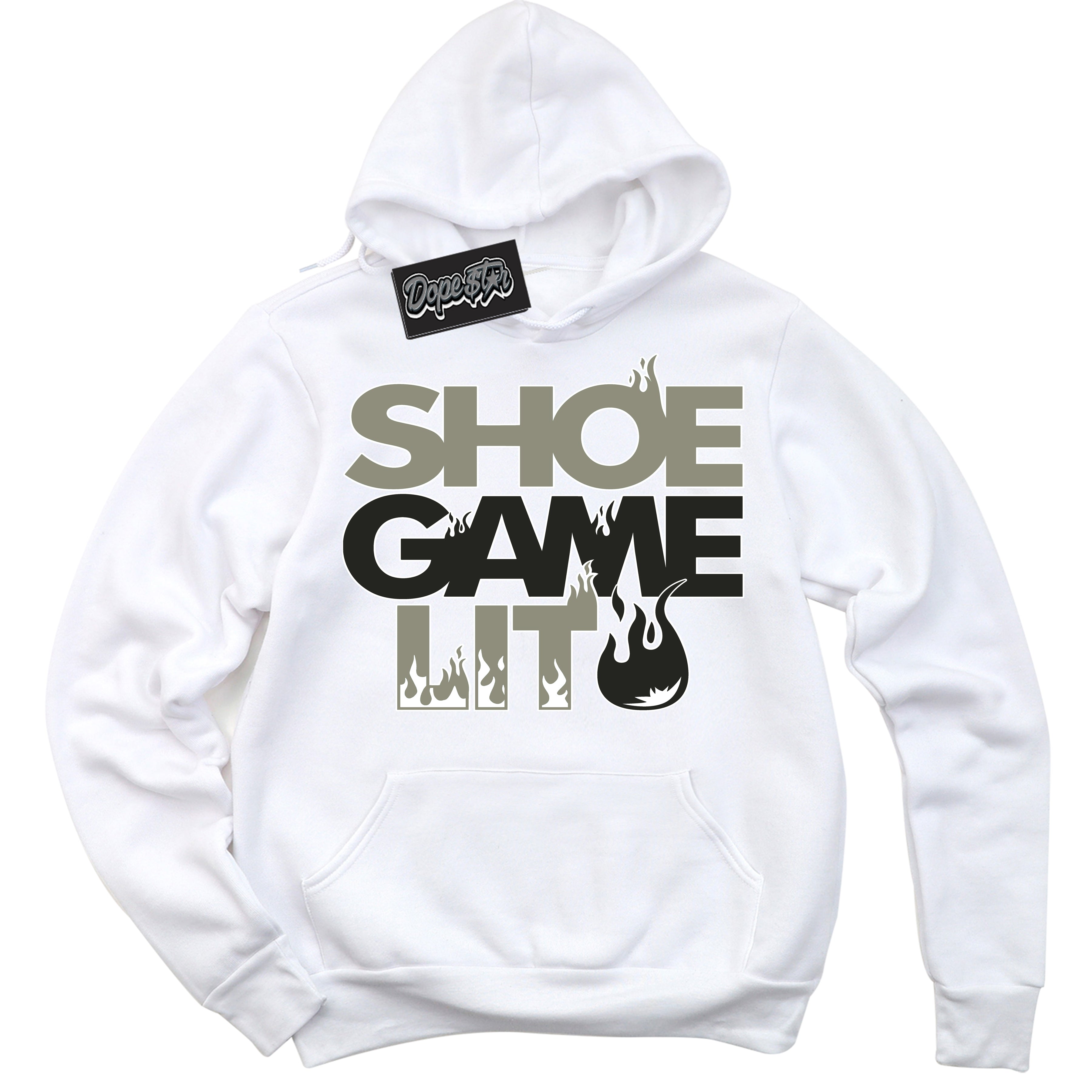 Cool White Hoodie with “ Shoe Game Lit '' design that Perfectly Matches  AJKO Low Shadow 1s Sneakers.