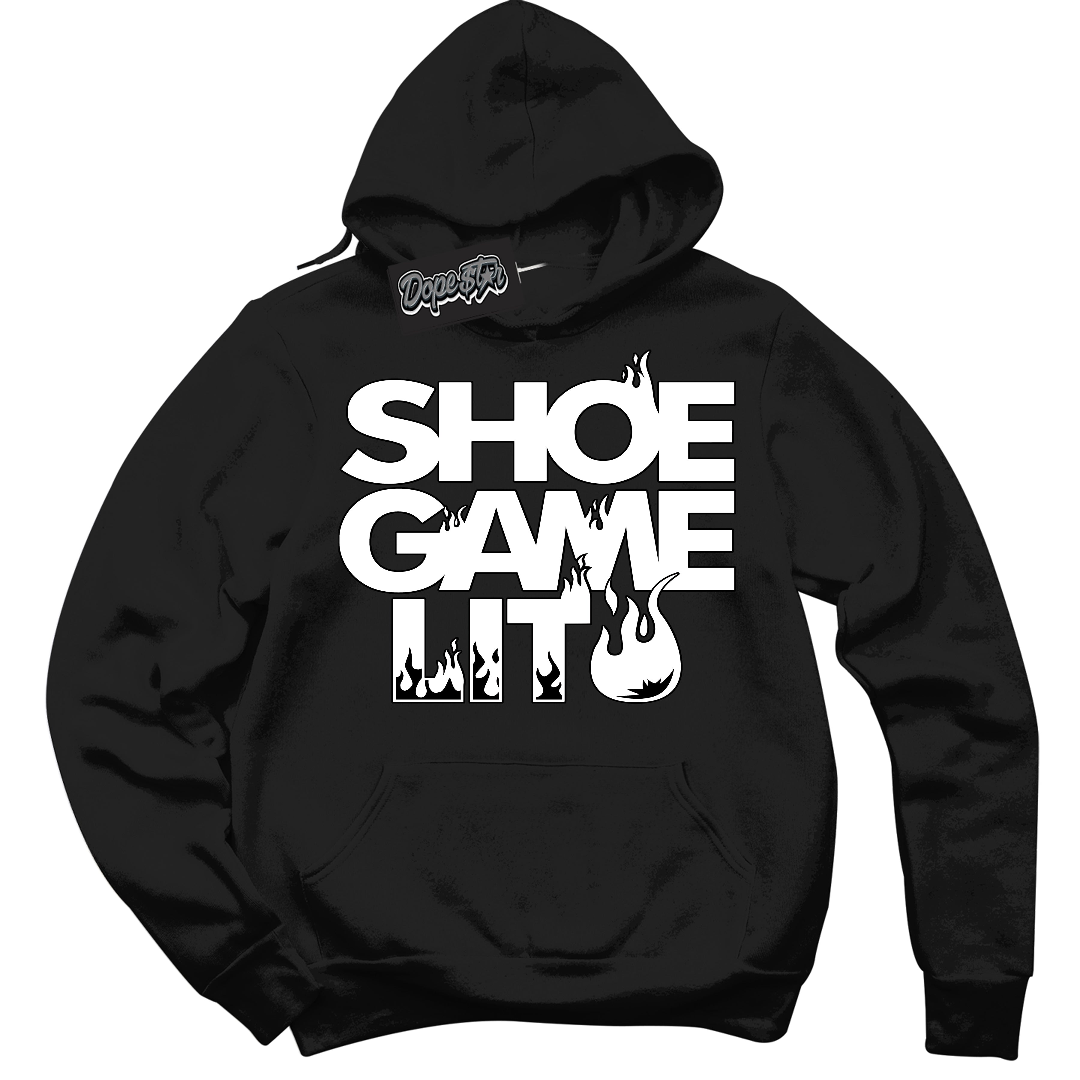 Cool Black Hoodie with “ Shoe Game Lit '' design that Perfectly Matches  '85 Black White 1s Sneakers.