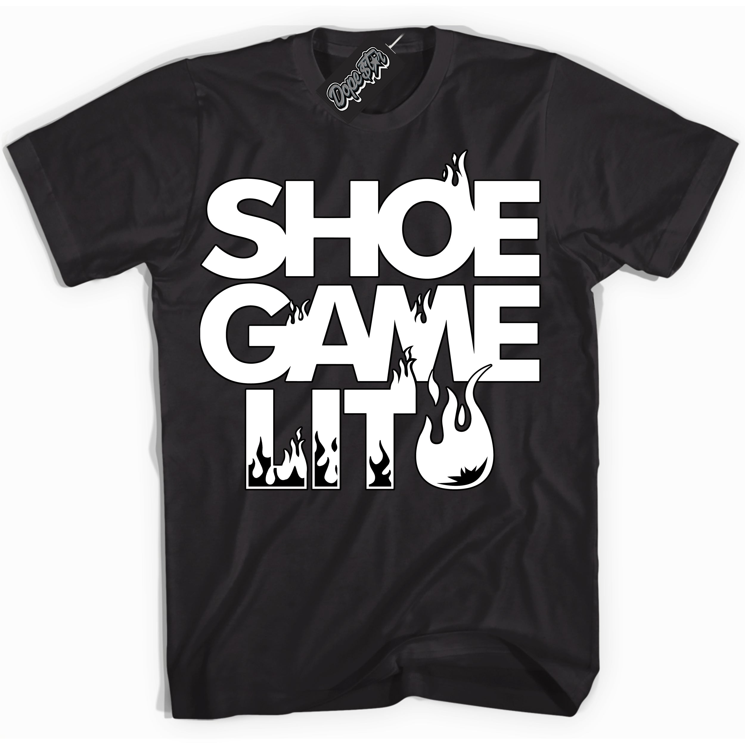 Cool Black Shirt with “ Shoe Game Lit ” design that perfectly matches '85 Black White 1s Sneakers.