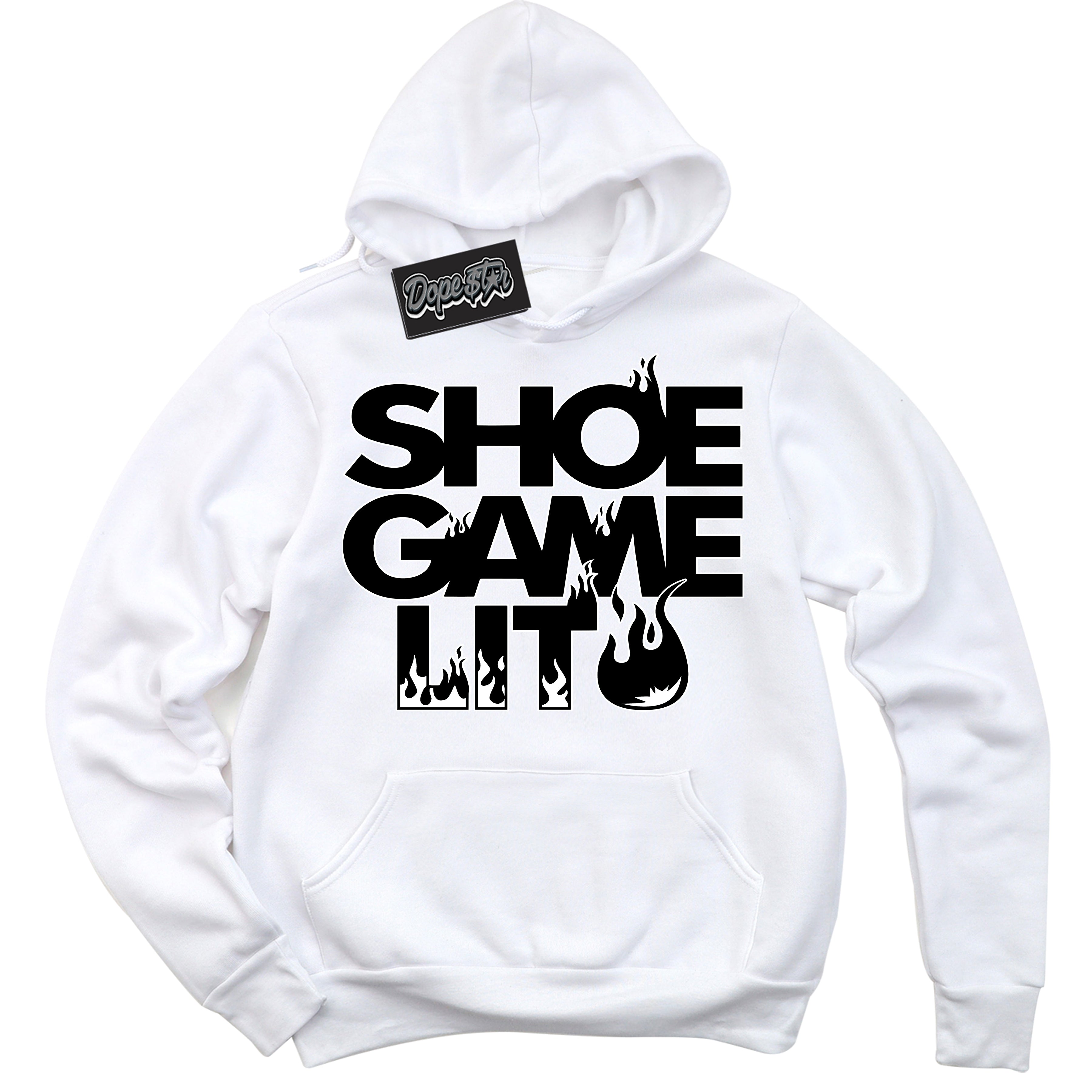 Cool White Hoodie with “ Shoe Game Lit '' design that Perfectly Matches  '85 Black White 1s Sneakers.