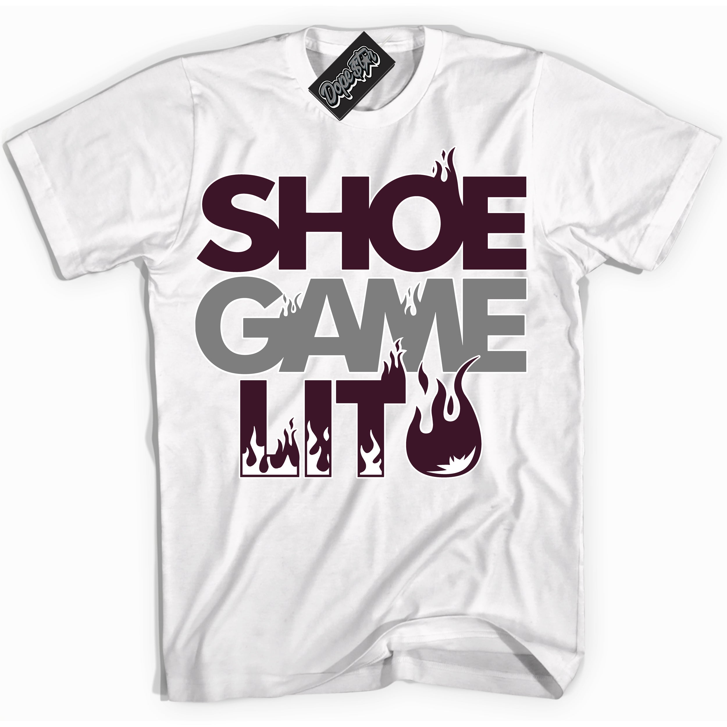 Cool White Shirt with “ Shoe Game Lit ” design that perfectly matches Golf Bordeaux 1s Sneakers.