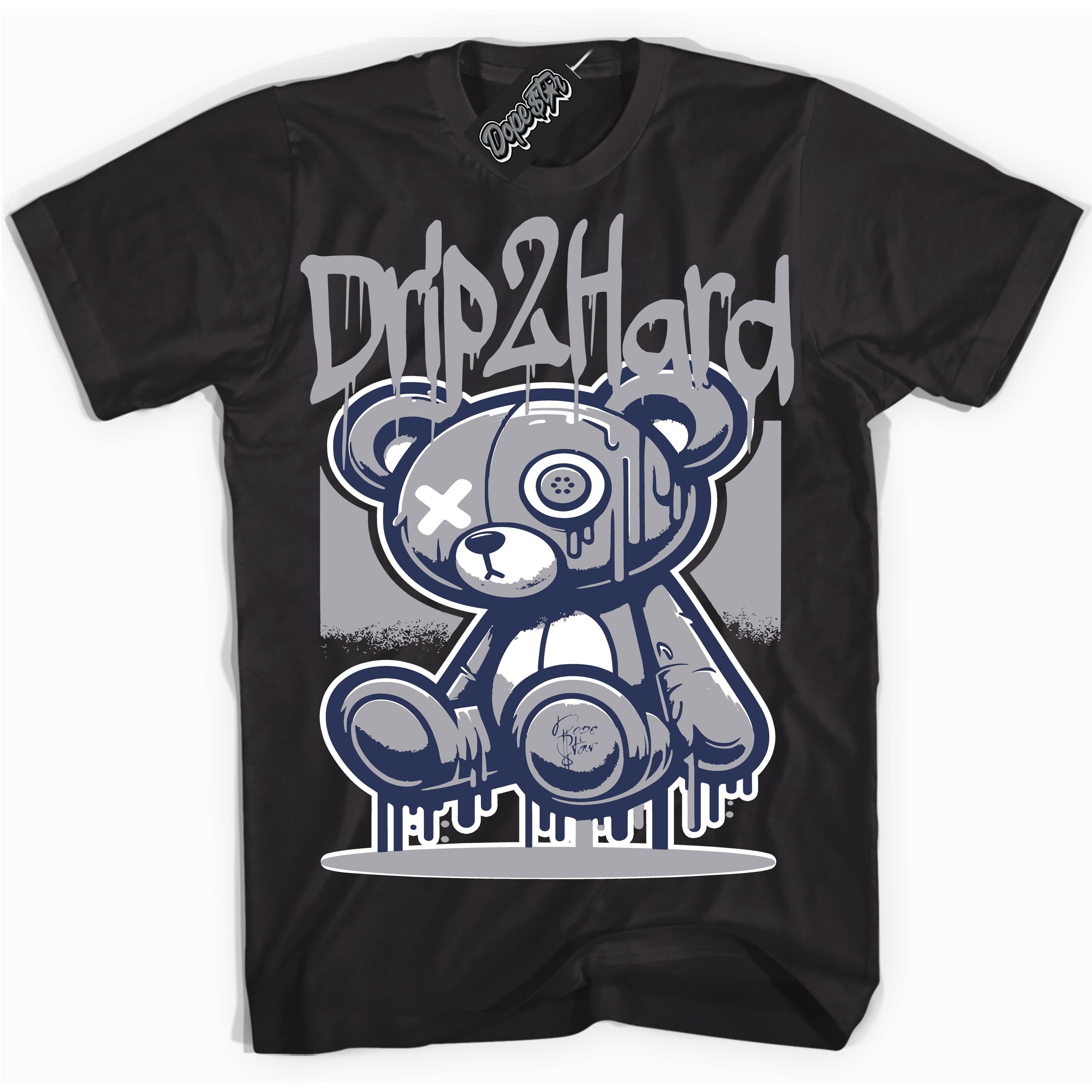 Cool Black graphic tee with “ Drip 2 Hard ” design, that perfectly matches Golf Patent Midnight Navy 1s
