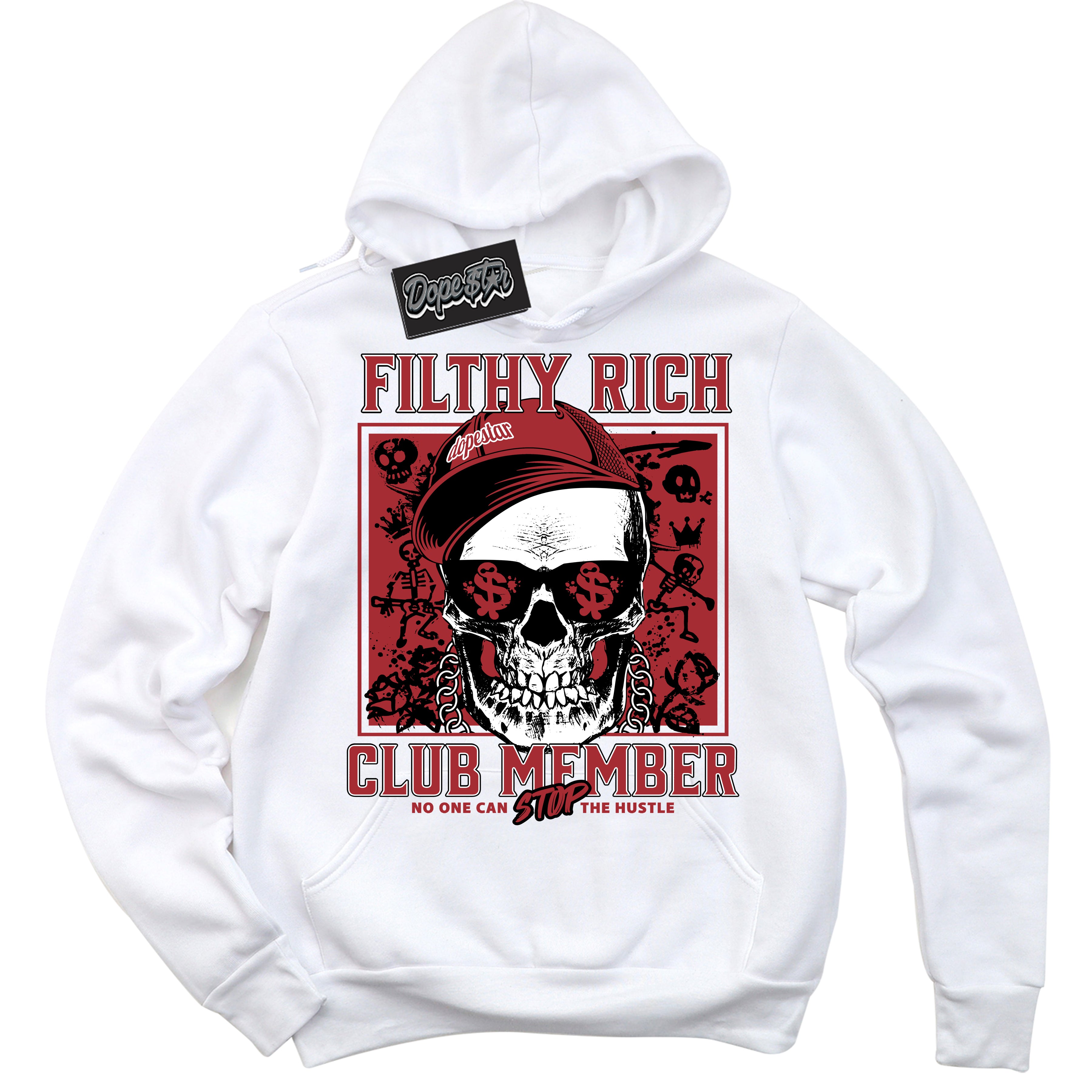 AJ1 Retro High OG Black Toe Reimagined 'Filthy Rich' Hoodie- White Streetwear Mockup | Sneakerhead Hoodie Matching Black Toe Reimagined AJ1 Highs | Limited Edition Jordan 1 Retro High OG Black Toe Reimagined hoodie for Men & Women | Drip with Your Black Toe Reimagined 1s Kicks | Sneakerhead Fashion Must-Have.