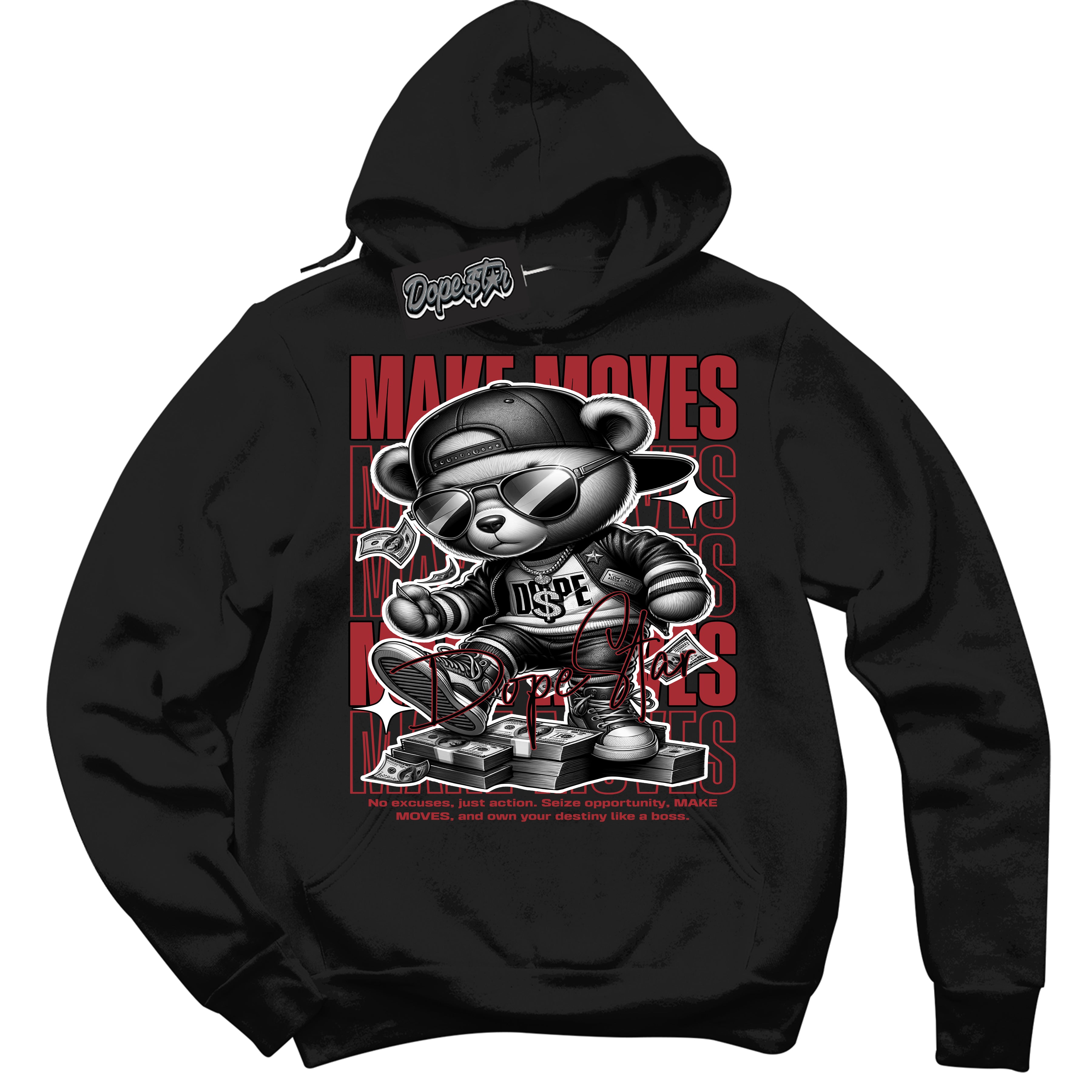 AJ1 Retro High OG Black Toe Reimagined 'Make Moves' Hoodie- Black Streetwear Mockup | Sneakerhead Hoodie Matching Black Toe Reimagined AJ1 Highs | Limited Edition Jordan 1 Retro High OG Black Toe Reimagined hoodie for Men & Women | Drip with Your Black Toe Reimagined 1s Kicks | Sneakerhead Fashion Must-Have.