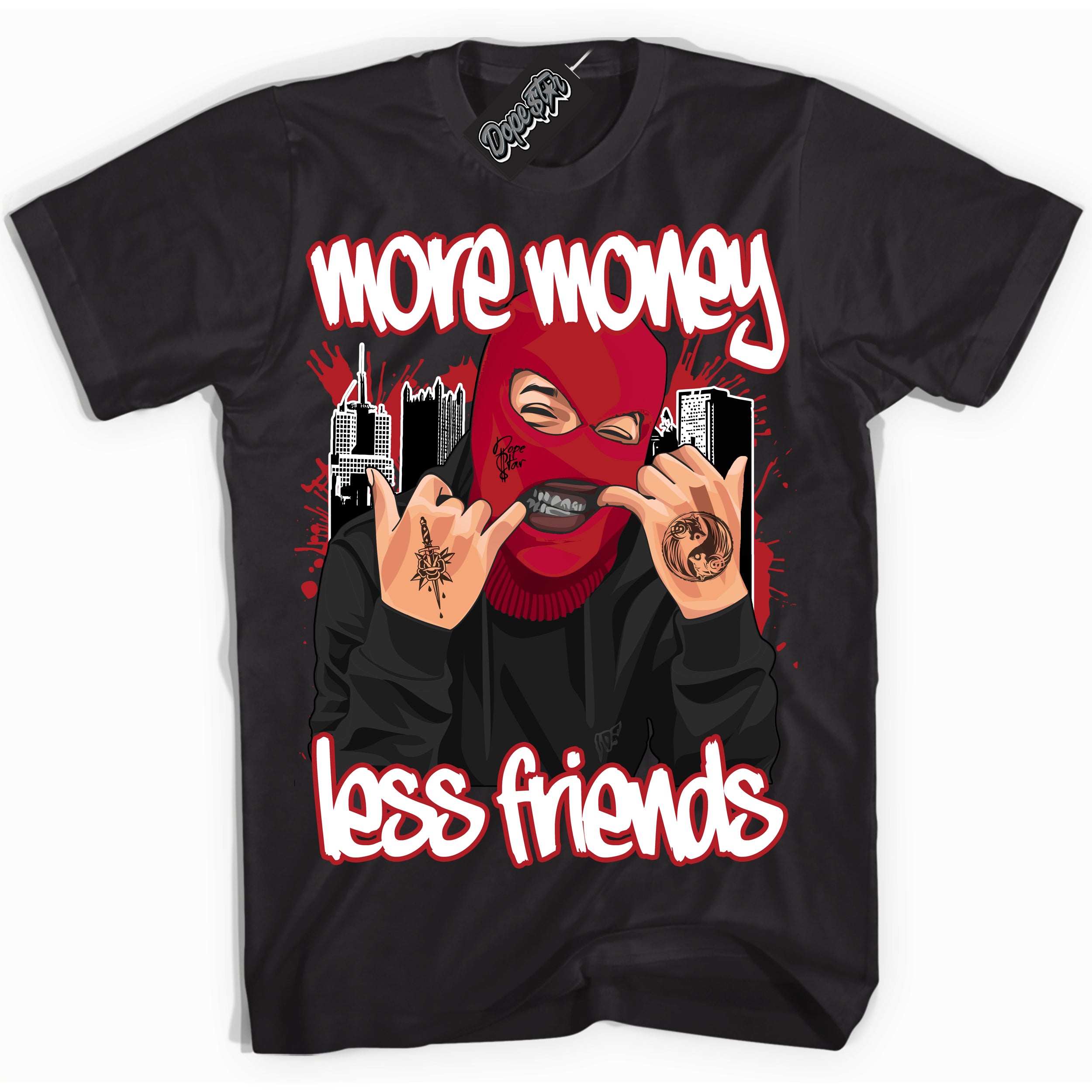 AJ1 Retro High OG Black Toe Reimagined 'More Money Less Friends' Shirt - Black Streetwear Mockup | Sneakerhead T-shirt Matching Black Toe Reimagined AJ1 Highs| Limited Edition Jordan 1 Retro High OG Black Toe Reimagined Shirt for Men & Women | Drip with Your Black Toe Reimagined 1s Kicks | Sneakerhead Fashion Must-Have.