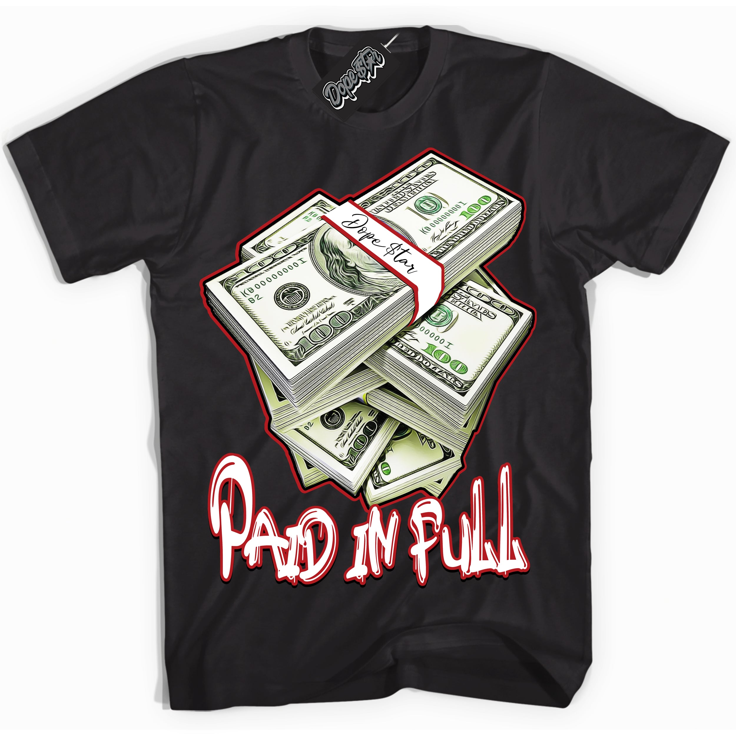 AJ1 Retro High OG Black Toe Reimagined 'Paid In Full' Shirt - Black Streetwear Mockup | Sneakerhead T-shirt Matching Black Toe Reimagined AJ1 Highs| Limited Edition Jordan 1 Retro High OG Black Toe Reimagined Shirt for Men & Women | Drip with Your Black Toe Reimagined 1s Kicks | Sneakerhead Fashion Must-Have.