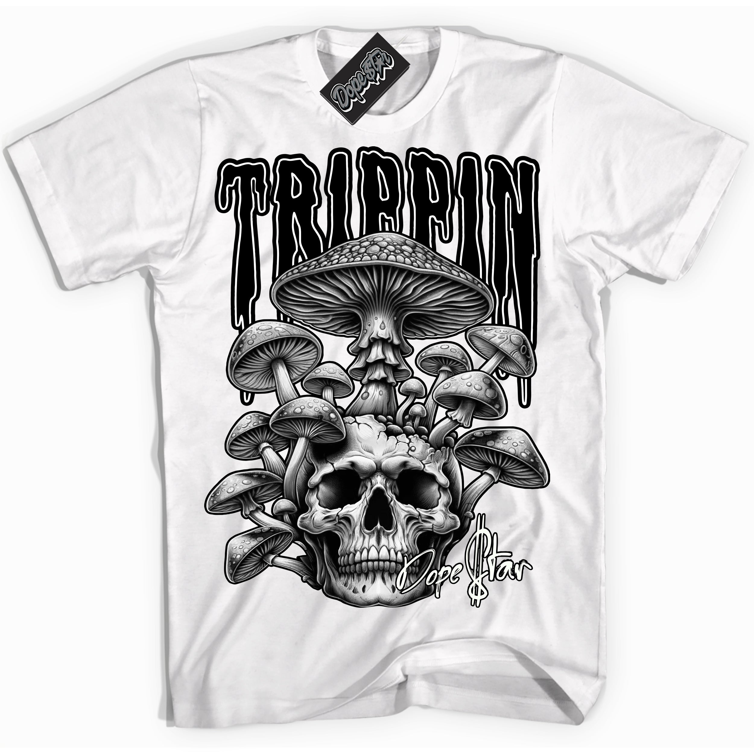 Cool White Shirt with “Trippin” design that perfectly matches the Black White 1s Sneakers.