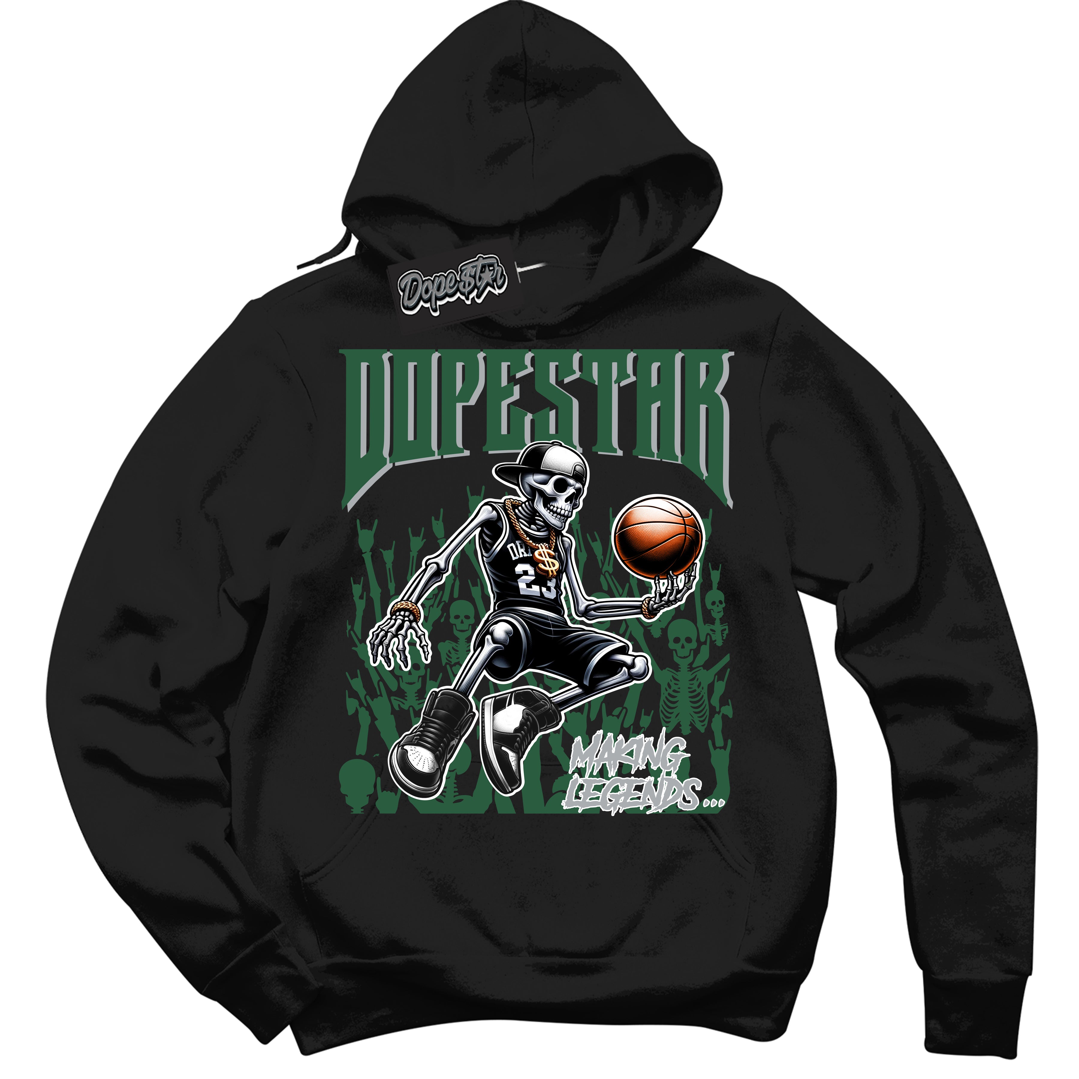 Cool Black Hoodie with “ Making Legends ”  design that Perfectly Matches Gorge Green 1s Sneakers.