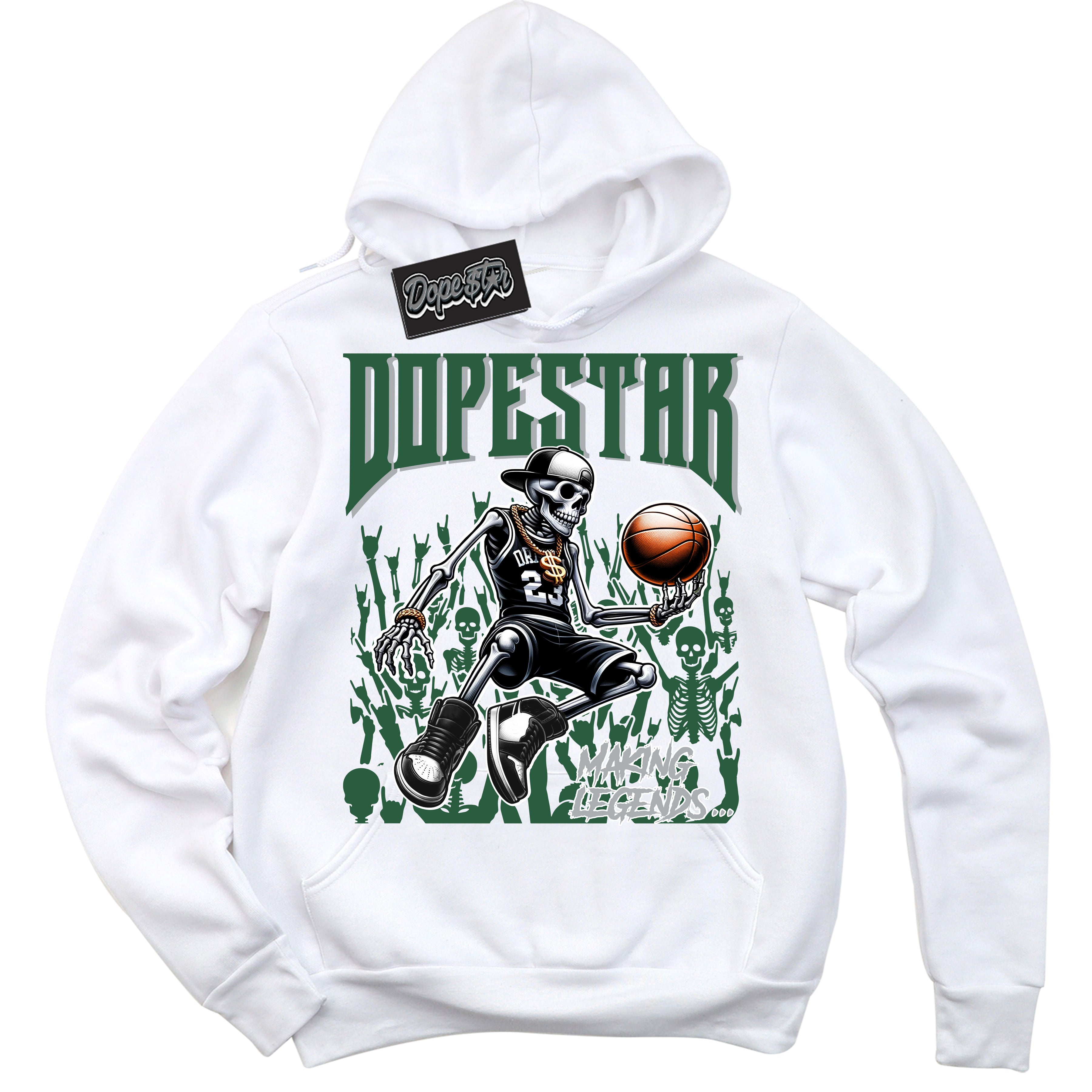 Cool White Hoodie with “ Making Legends ”  design that Perfectly Matches Gorge Green 1s Sneakers.