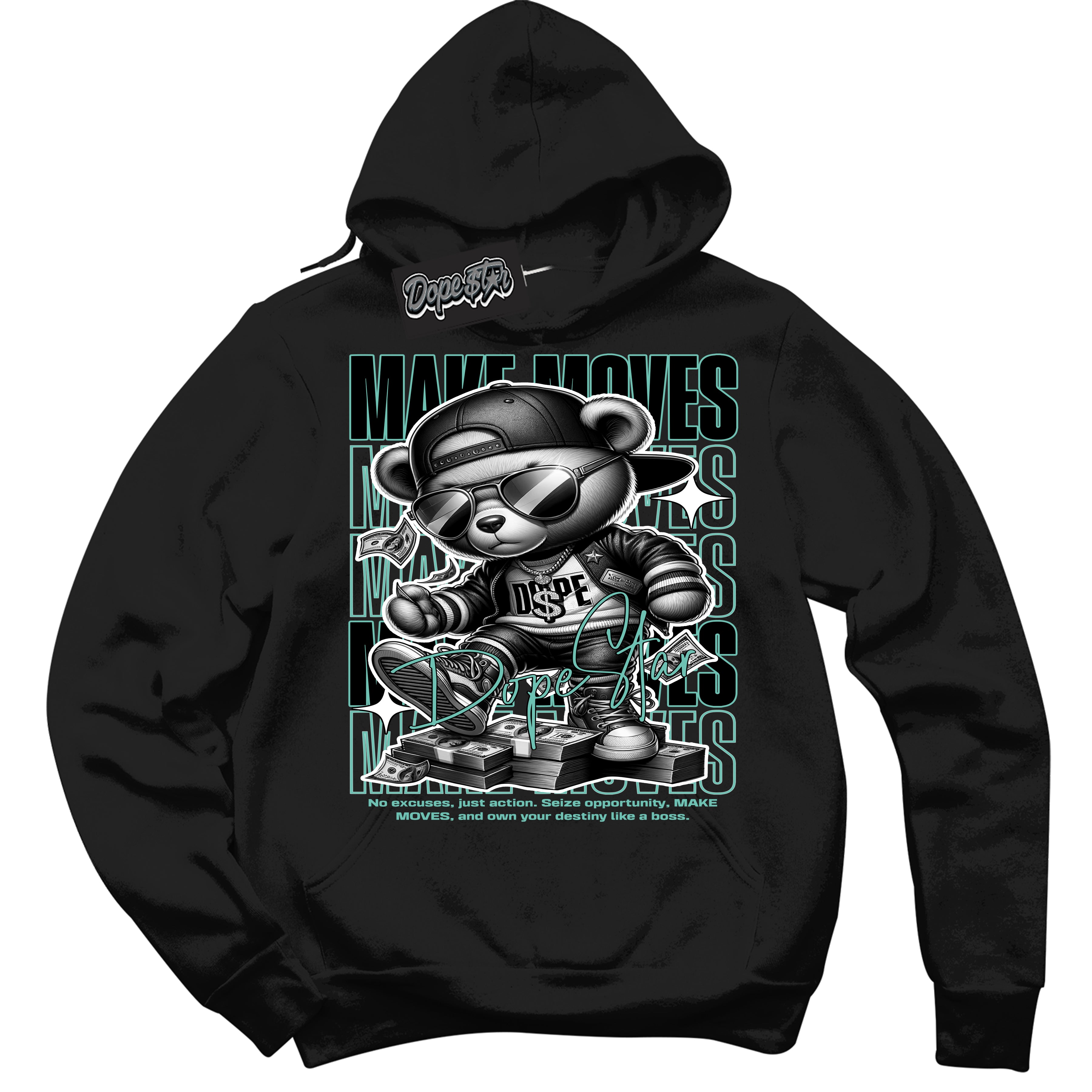 Cool Black Hoodie with “ Makin Moves ”  design that Perfectly Matches Green Glow 1s Sneakers.