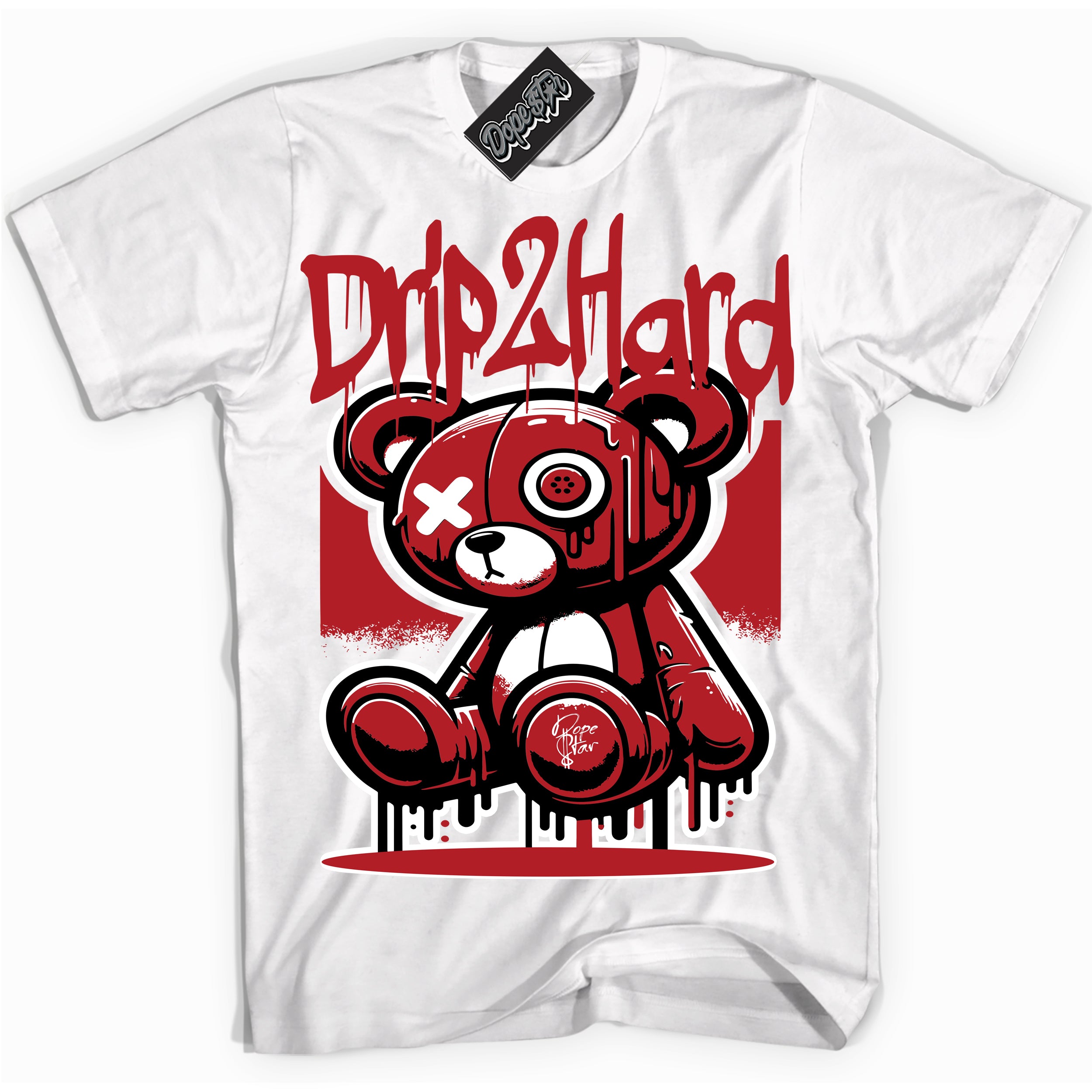Cool White graphic tee with “ Drip 2 Hard ” design, that perfectly matches Heritage 1s