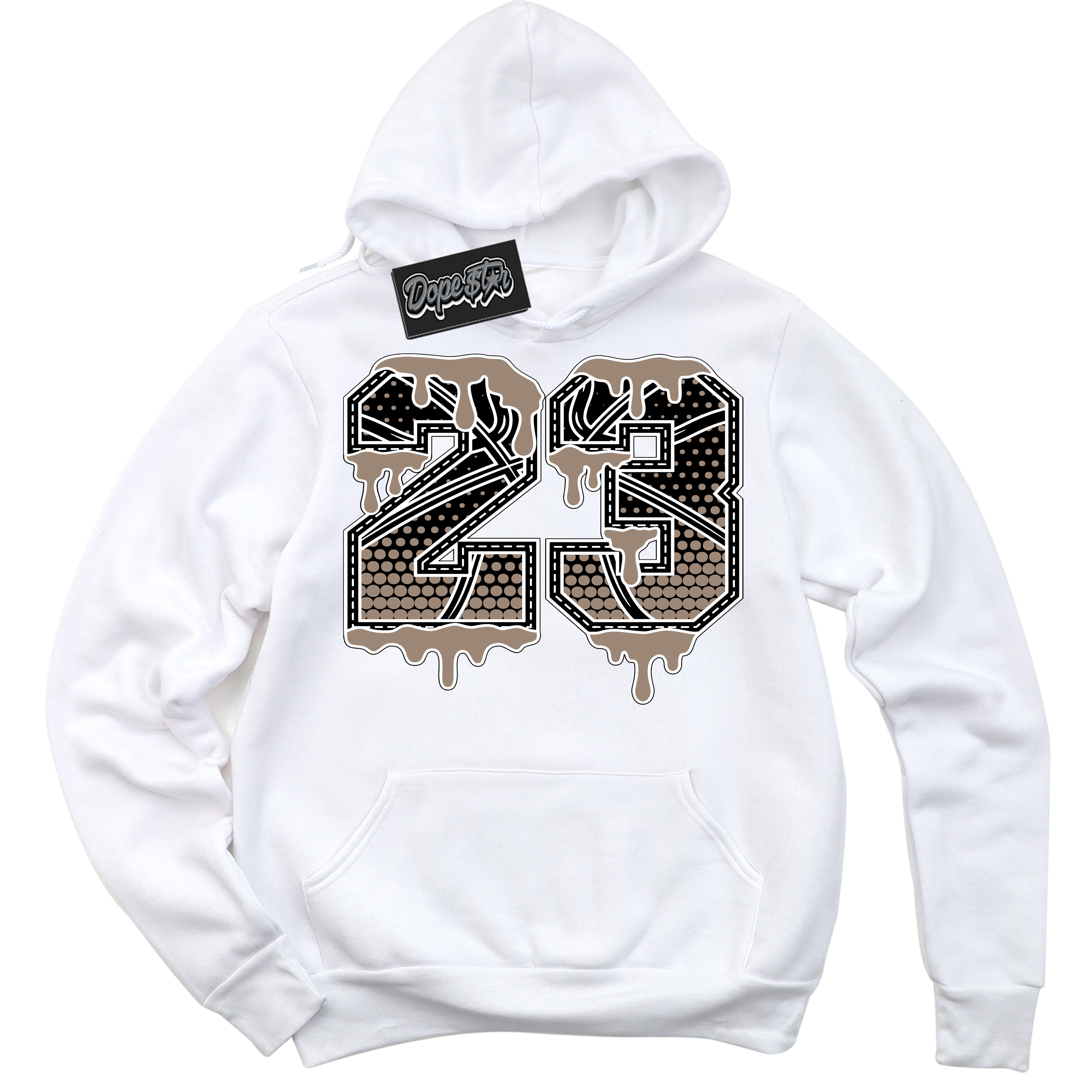 Cool White Hoodie with “ 23 Ball ”  design that Perfectly Matches  Latte 1s Sneakers.