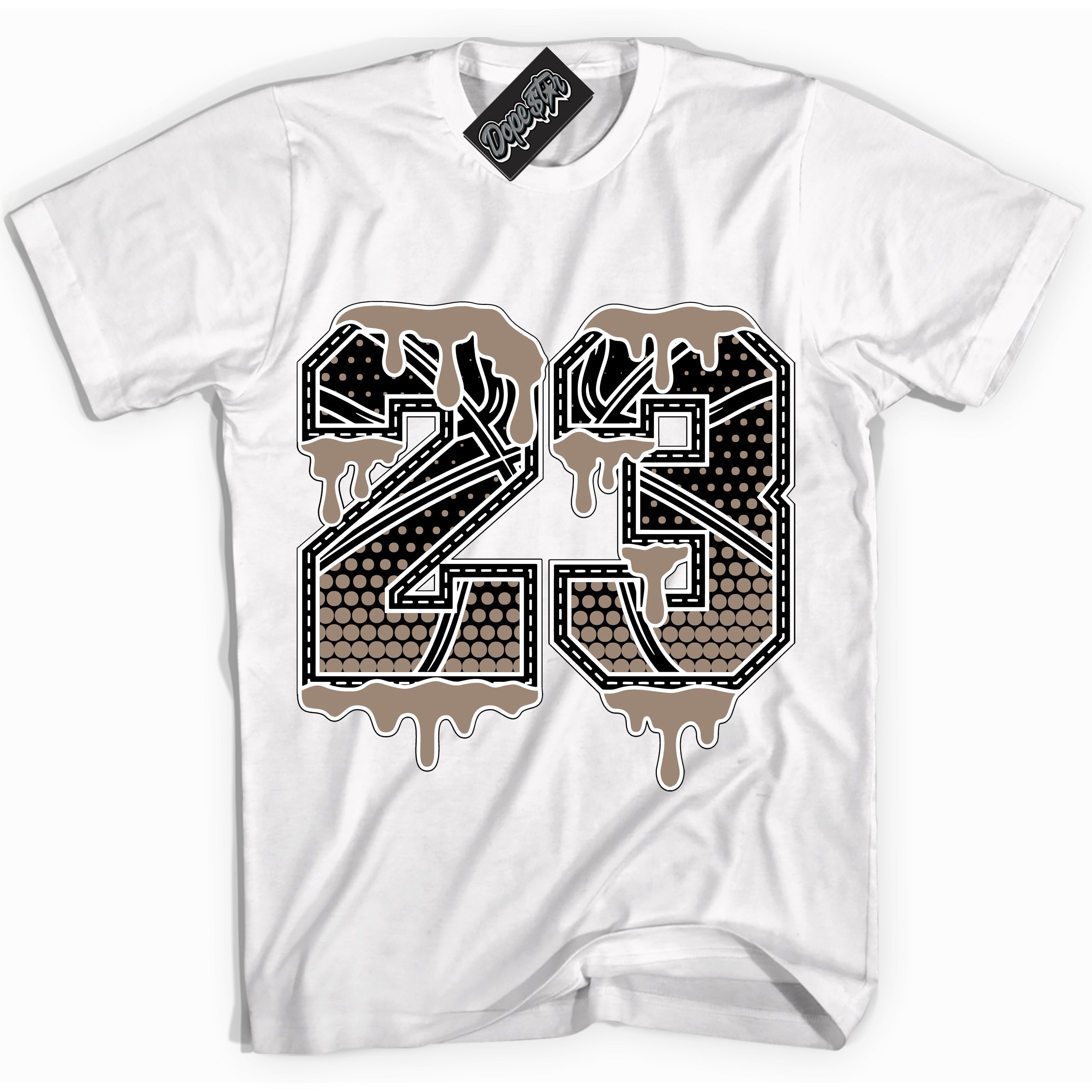 Cool White Shirt with “ 23 Ball ” design that perfectly matches Latte 1s Sneakers.