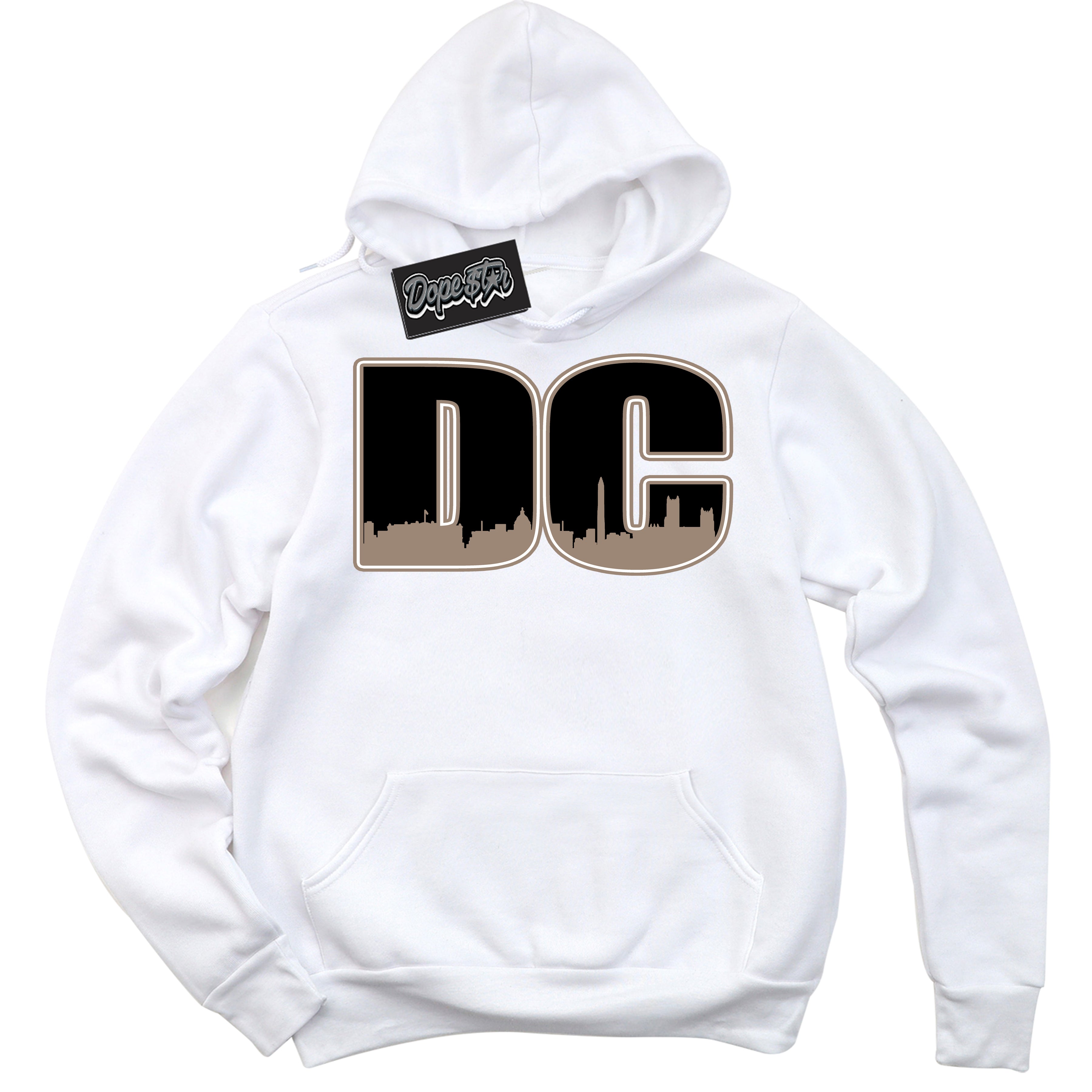 Cool White Hoodie with “ DC ”  design that Perfectly Matches  Latte 1s Sneakers.