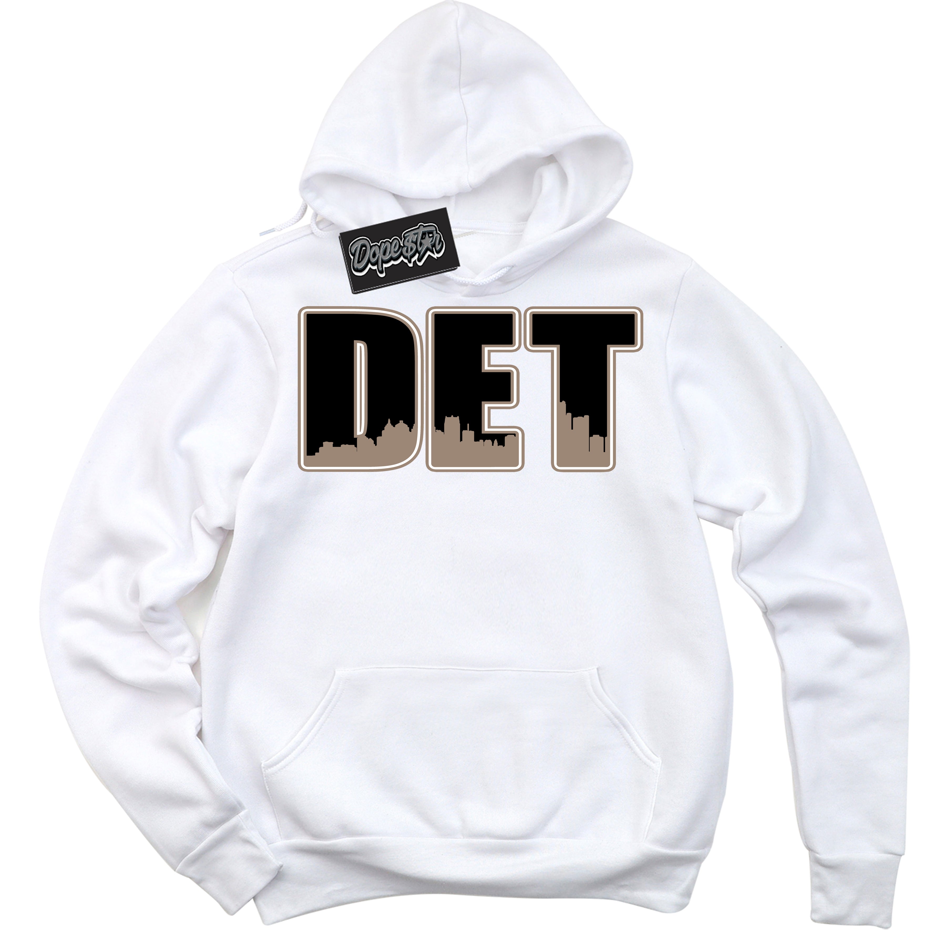 Cool White Hoodie with “ Detroit ”  design that Perfectly Matches  Latte 1s Sneakers.